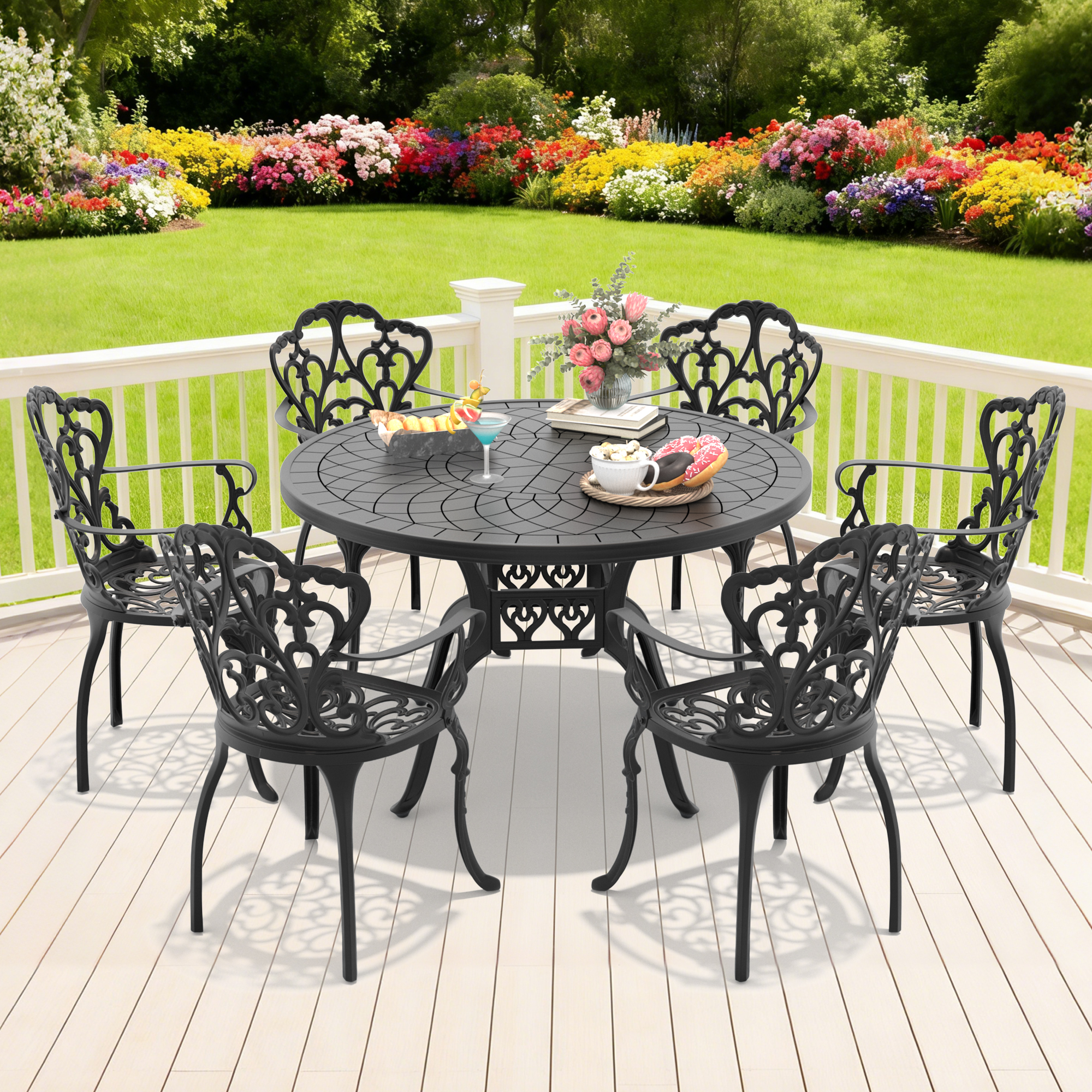 7-Piece Set Of Cast Aluminum Patio Furniture With Off-white Cushions (same as:W1710S00561 ,W1710S00398) - Image 2