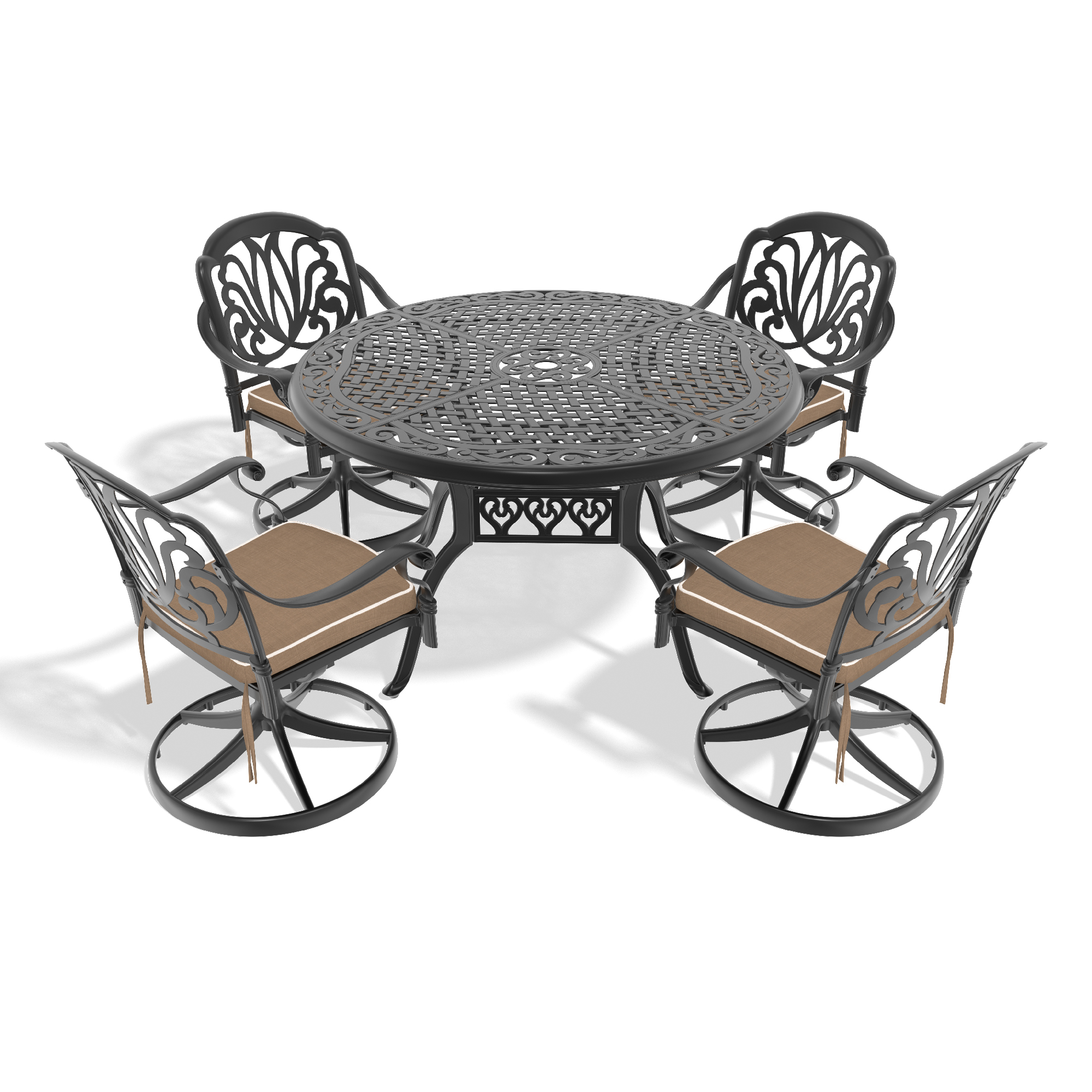 5-Piece All-Weather Cast Aluminum Dining Set, Include 4 Swivel Chairs and 48.03" Round Table With Black Frame (same sku: W1710S00277 ) - Image 2