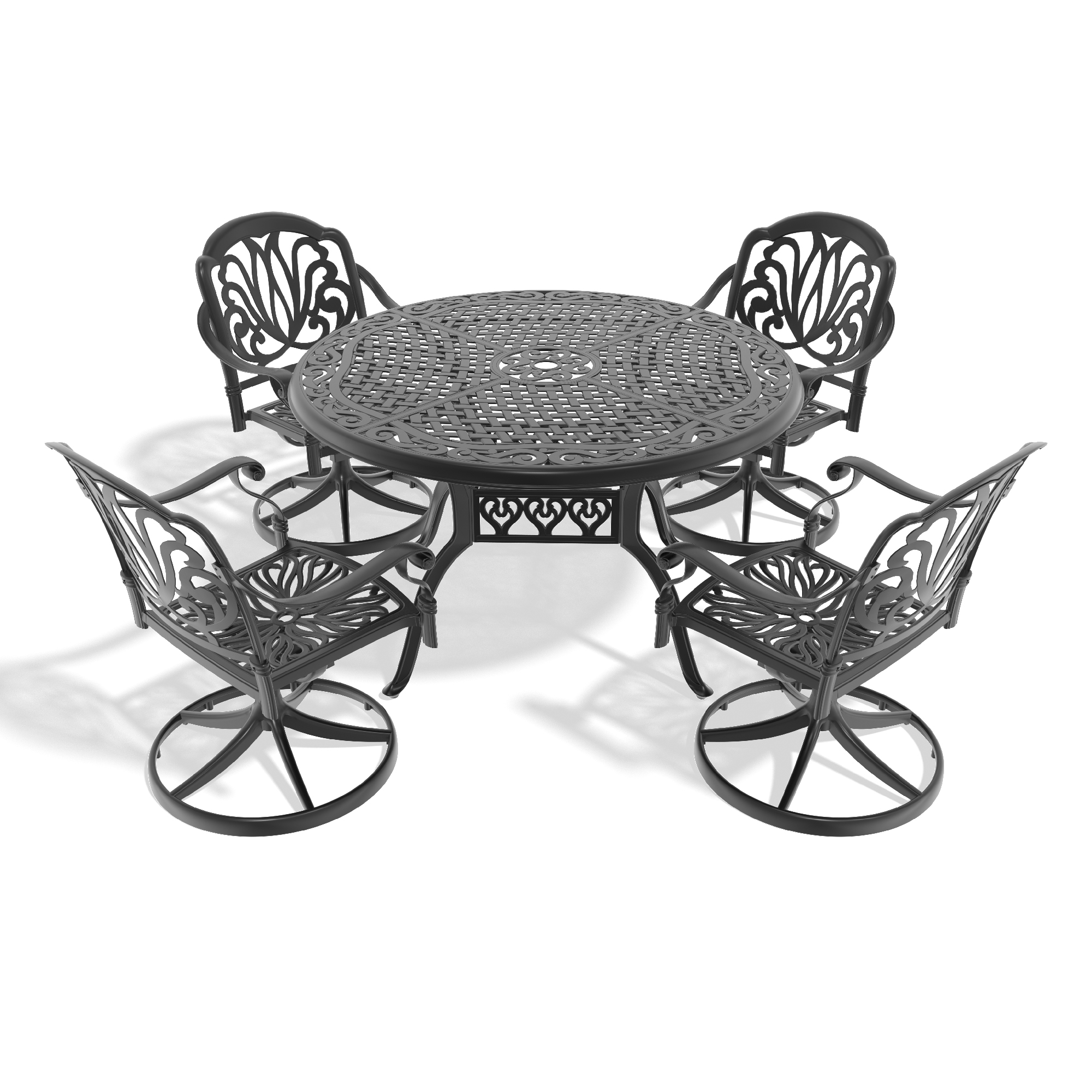 5-Piece All-Weather Cast Aluminum Dining Set, Include 4 Swivel Chairs and 48.03" Round Table With Black Frame (same sku: W1710S00277 ) - Image 3