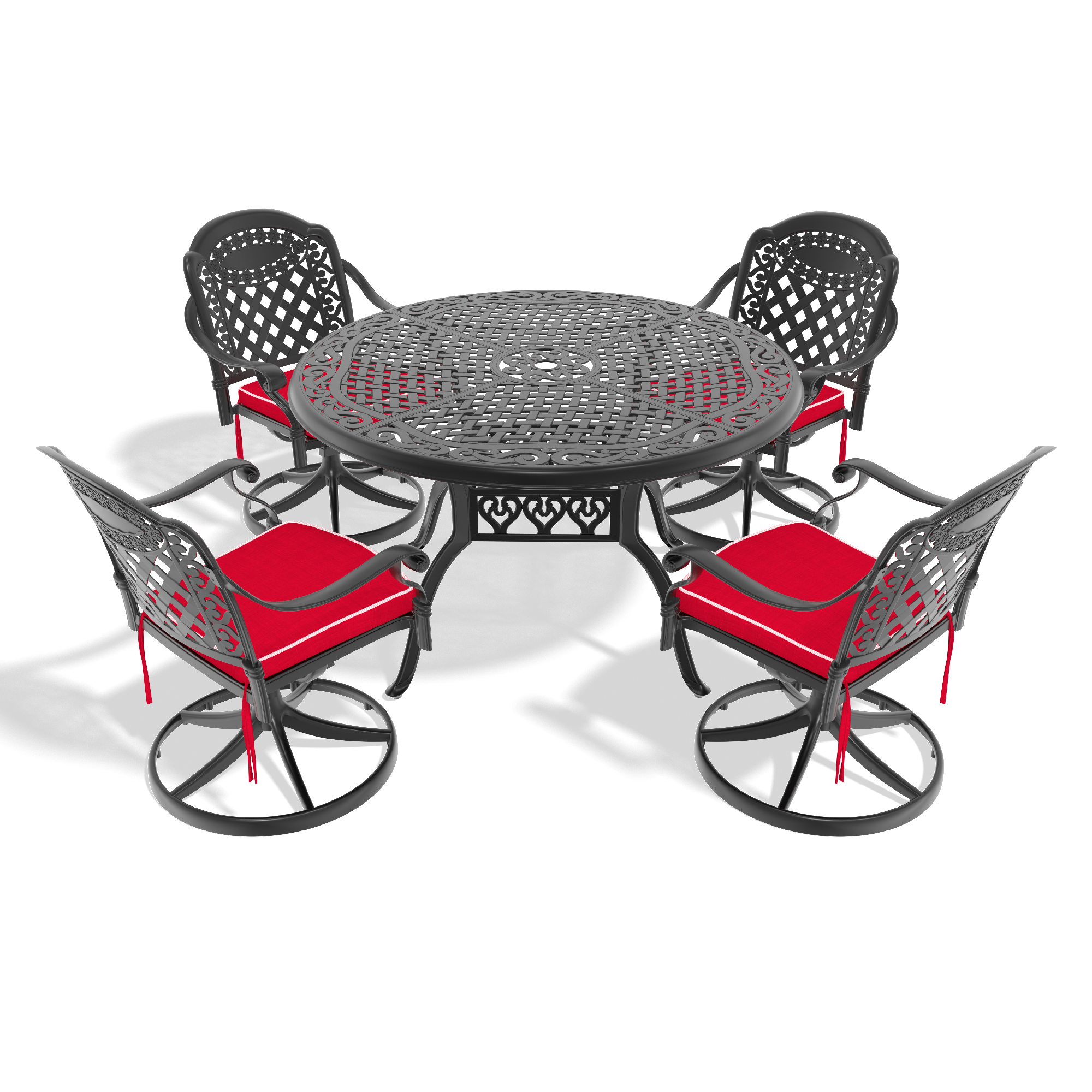 5-Piece All-Weather Cast Aluminum Dining Set, Include 4 Swivel Chairs and 48.03" Round Table With Black Frame (same sku: W1710S00313 ) - Image 2