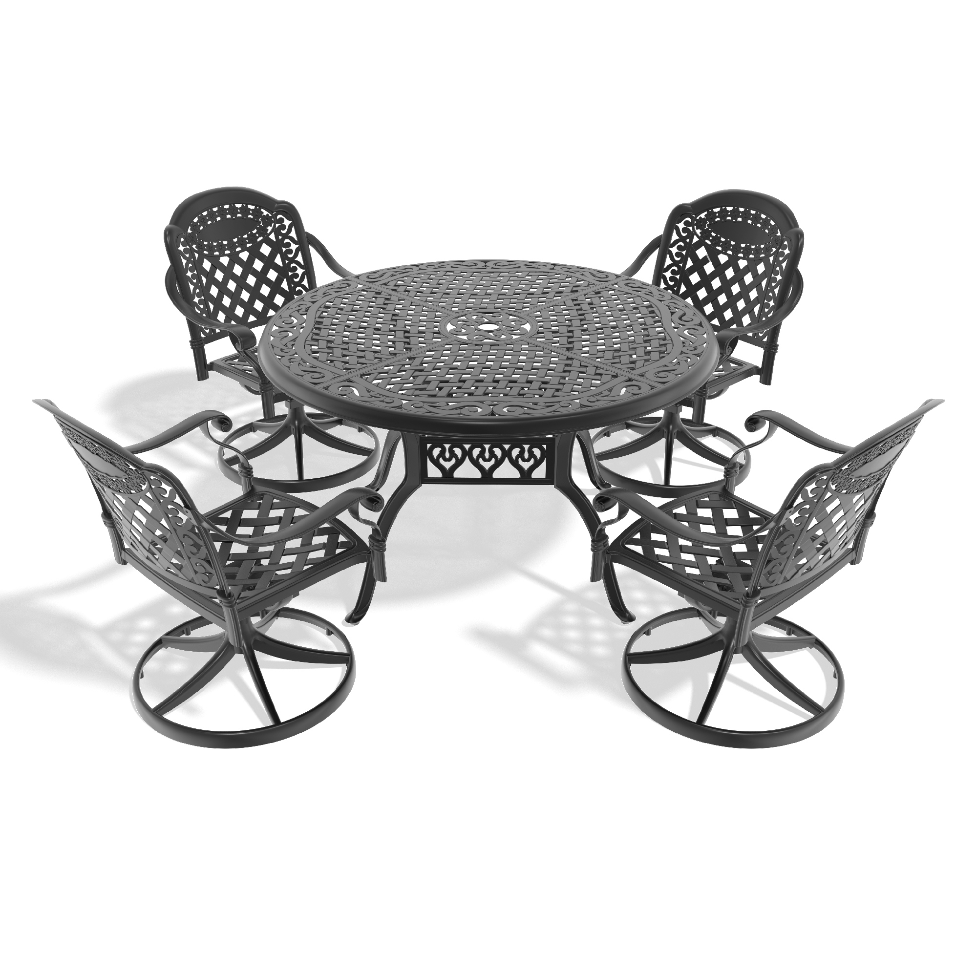 5-Piece All-Weather Cast Aluminum Dining Set, Include 4 Swivel Chairs and 48.03" Round Table With Black Frame (same sku: W1710S00313 ) - Image 3