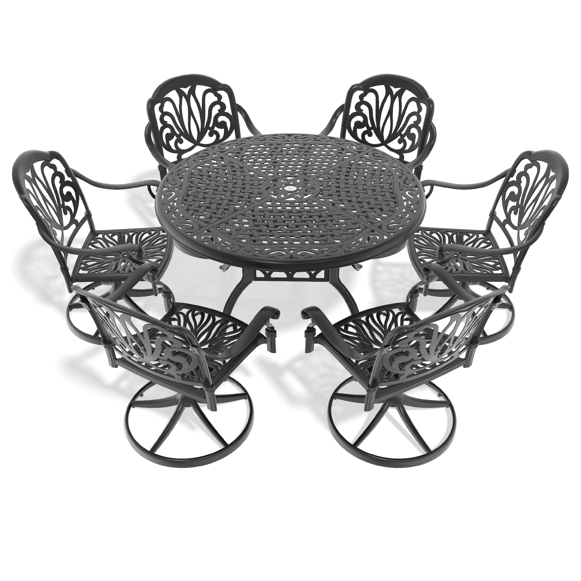 7-Piece All-Weather Cast Aluminum Dining Set, Include 6 Swivel Chairs and 48.03" Round Table With Black Frame (same sku: W1710S00441 ) - Image 2