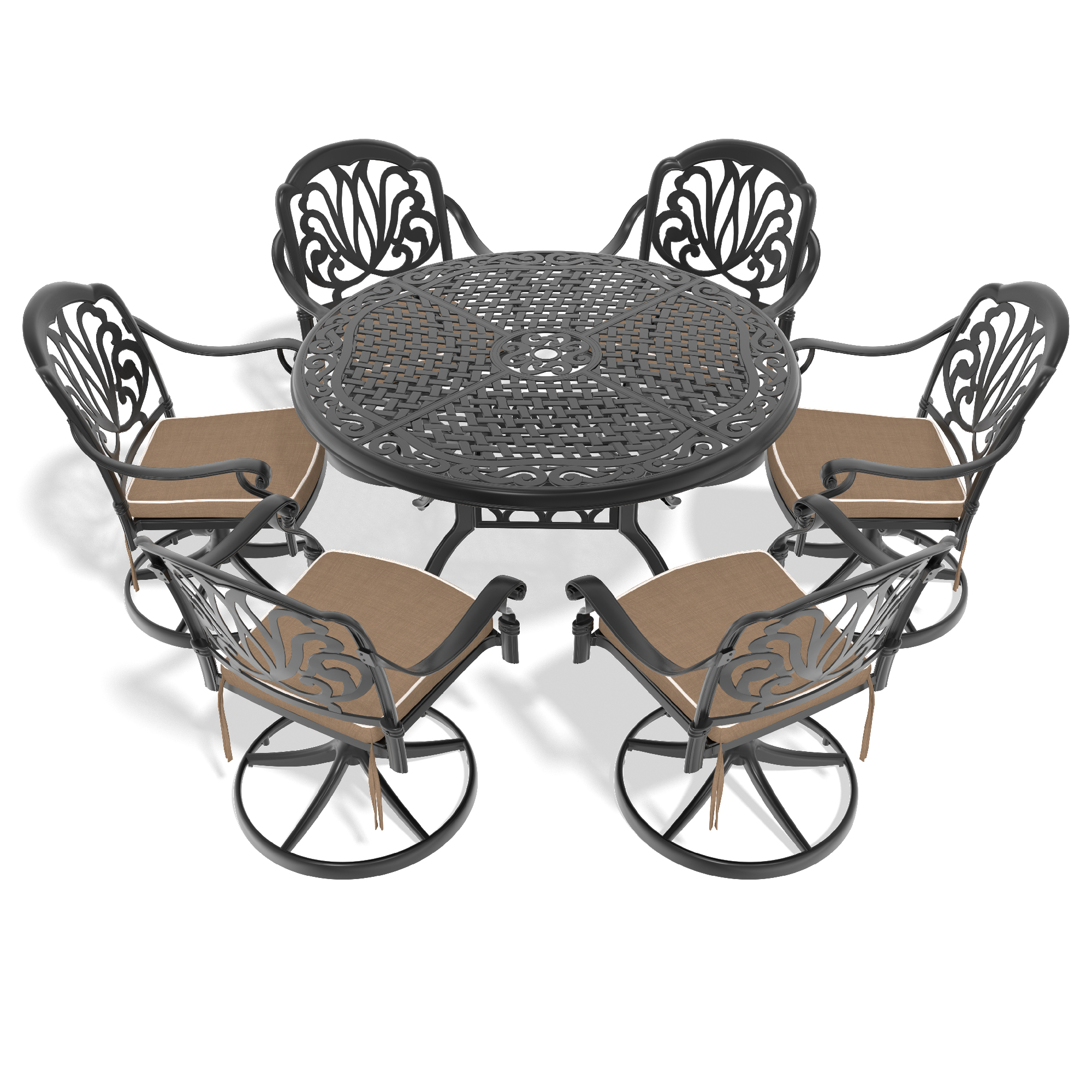 7-Piece All-Weather Cast Aluminum Dining Set, Include 6 Swivel Chairs and 48.03" Round Table With Black Frame (same sku: W1710S00441 ) - Image 3