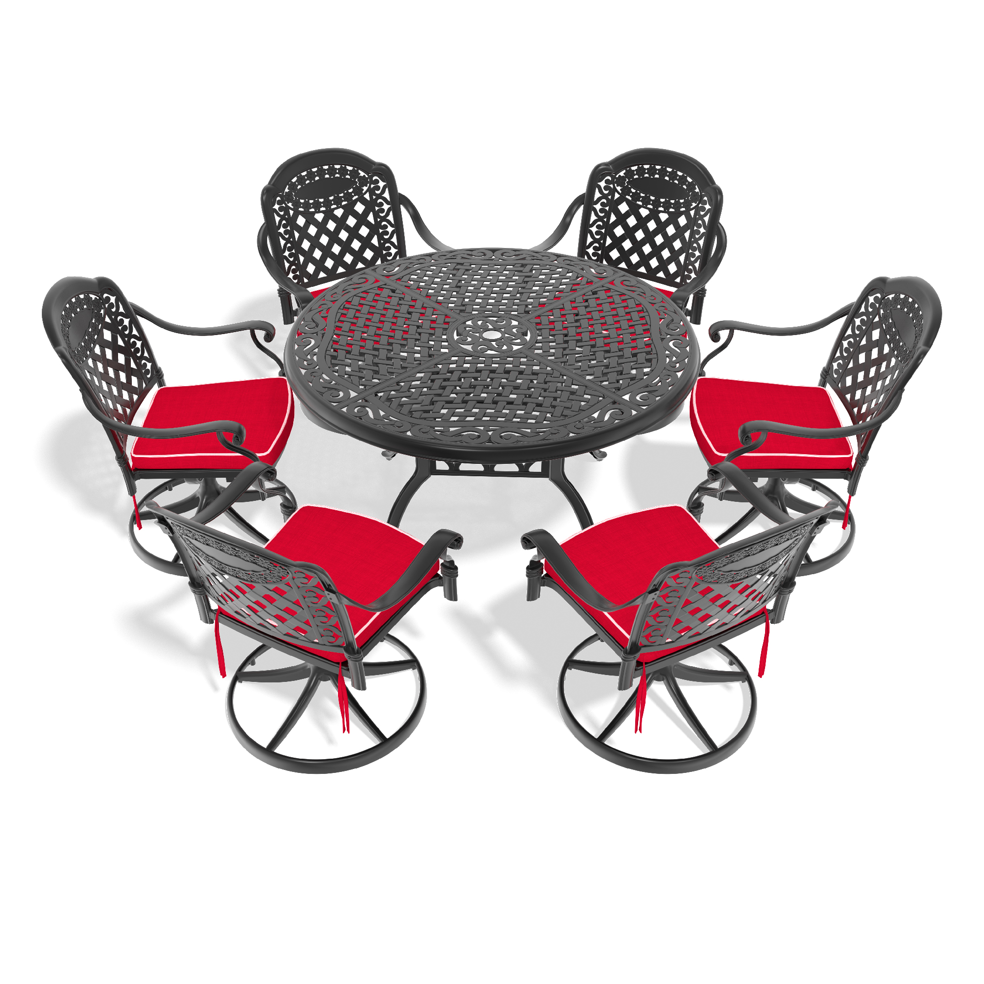 7-Piece All-Weather Cast Aluminum Dining Set, Include 6 Swivel Chairs and 48.03" Round Table With Black Frame (same sku: W1710S00442) - Image 2