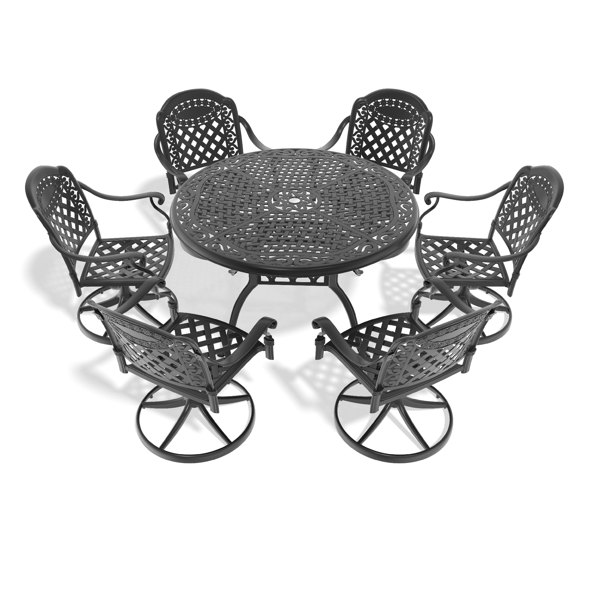 7-Piece All-Weather Cast Aluminum Dining Set, Include 6 Swivel Chairs and 48.03" Round Table With Black Frame (same sku: W1710S00442) - Image 3