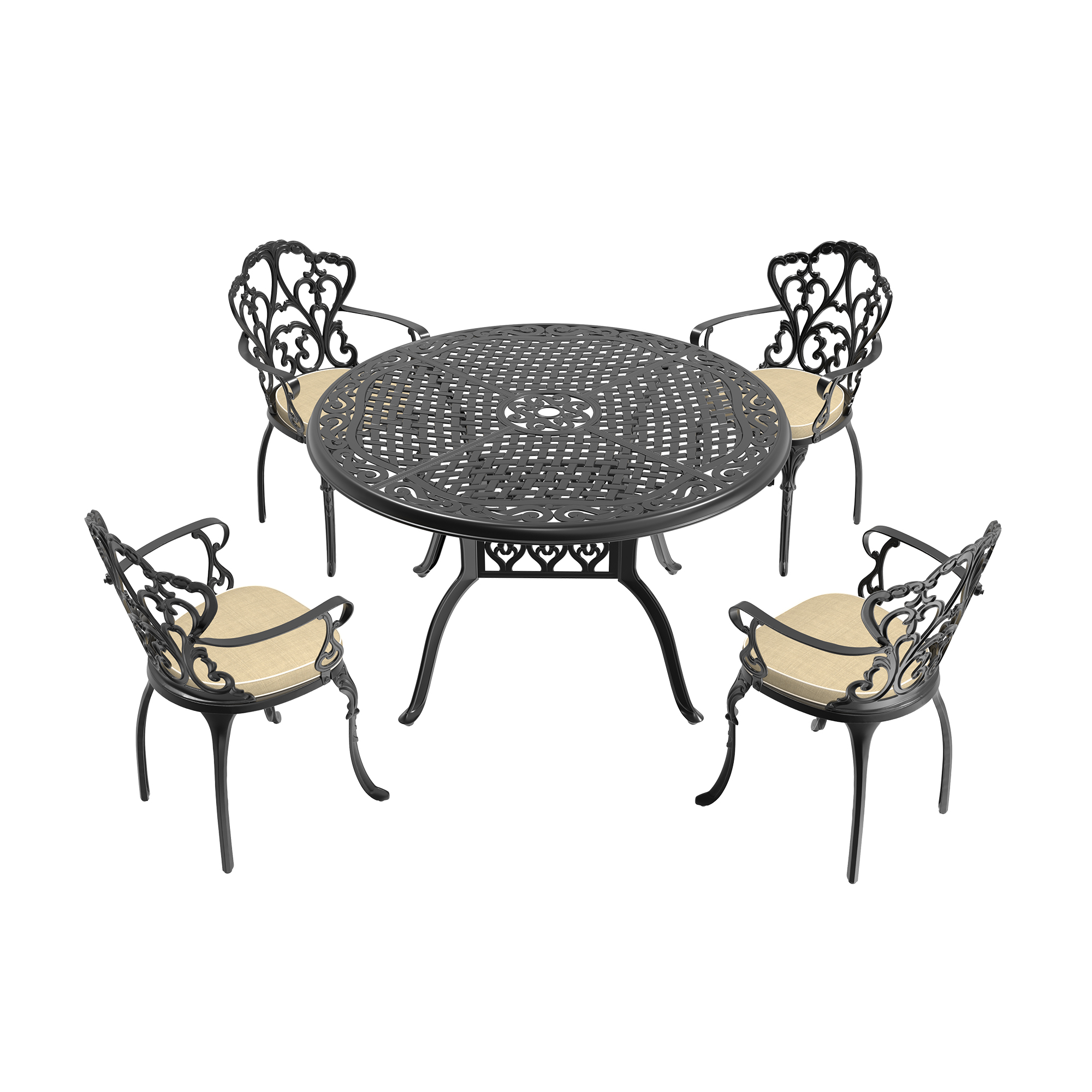 5-Piece Set Of Cast Aluminum Patio Furniture With Black Frame and Off-white Seat Cushions(same sku: W1710S00143) - Image 3
