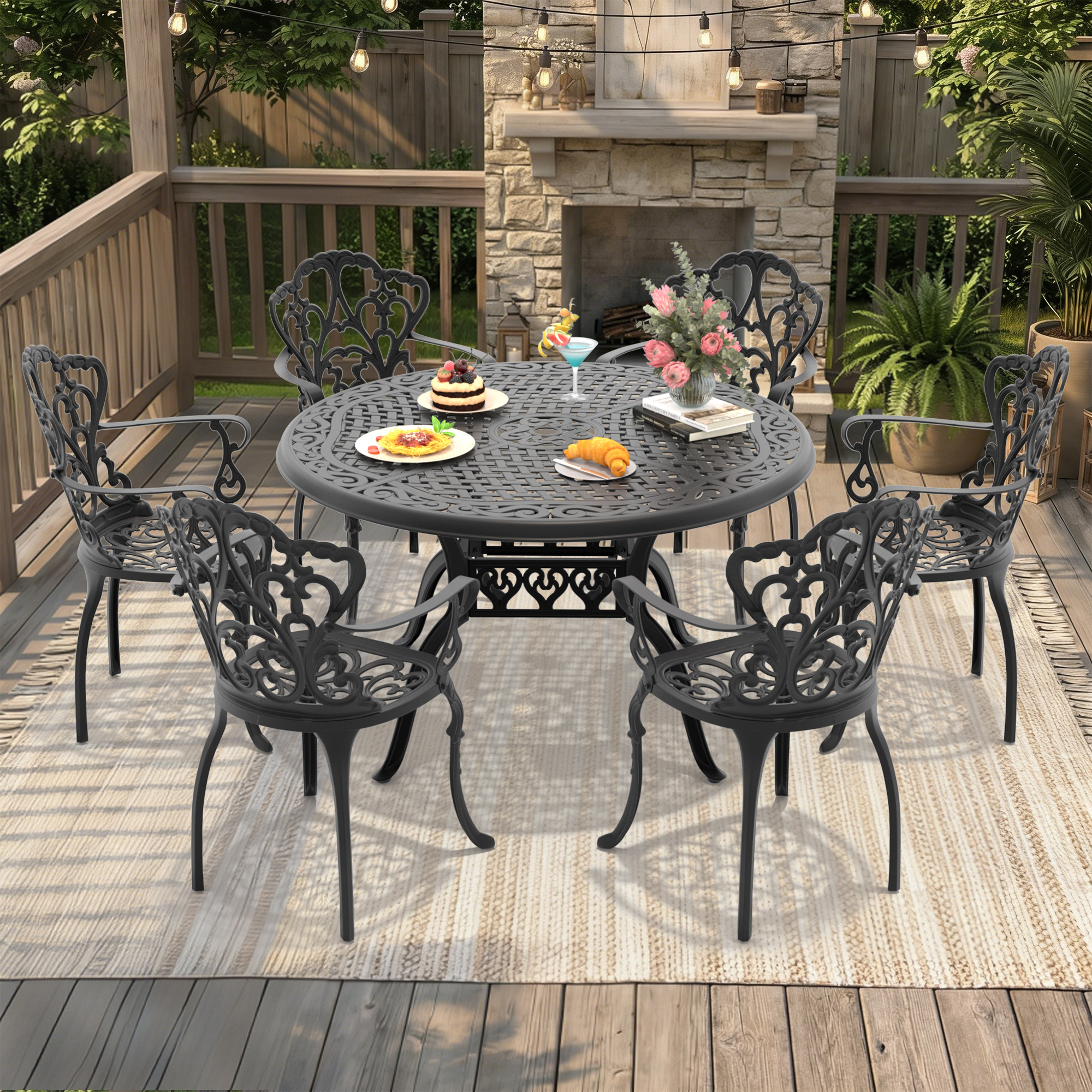 7-Piece Set Of Cast Aluminum Patio Furniture With Off-white Seat Cushions(same as W1710S00397 , W1710S00555) - Image 2