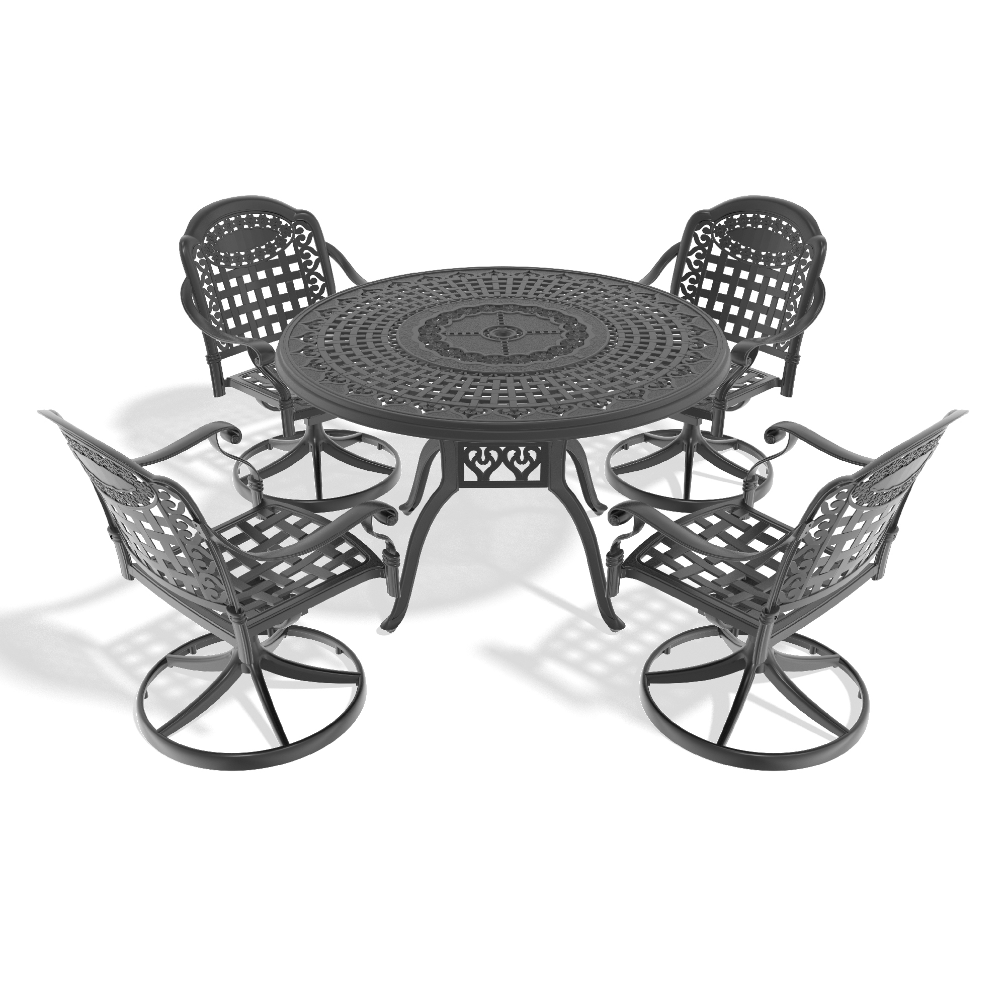 5-Piece All-Weather Cast Aluminum Dining Set, Include 4 Swivel Chairs and 47.24" Round Table With Black Frame (same sku:W1710S00343) - Image 3