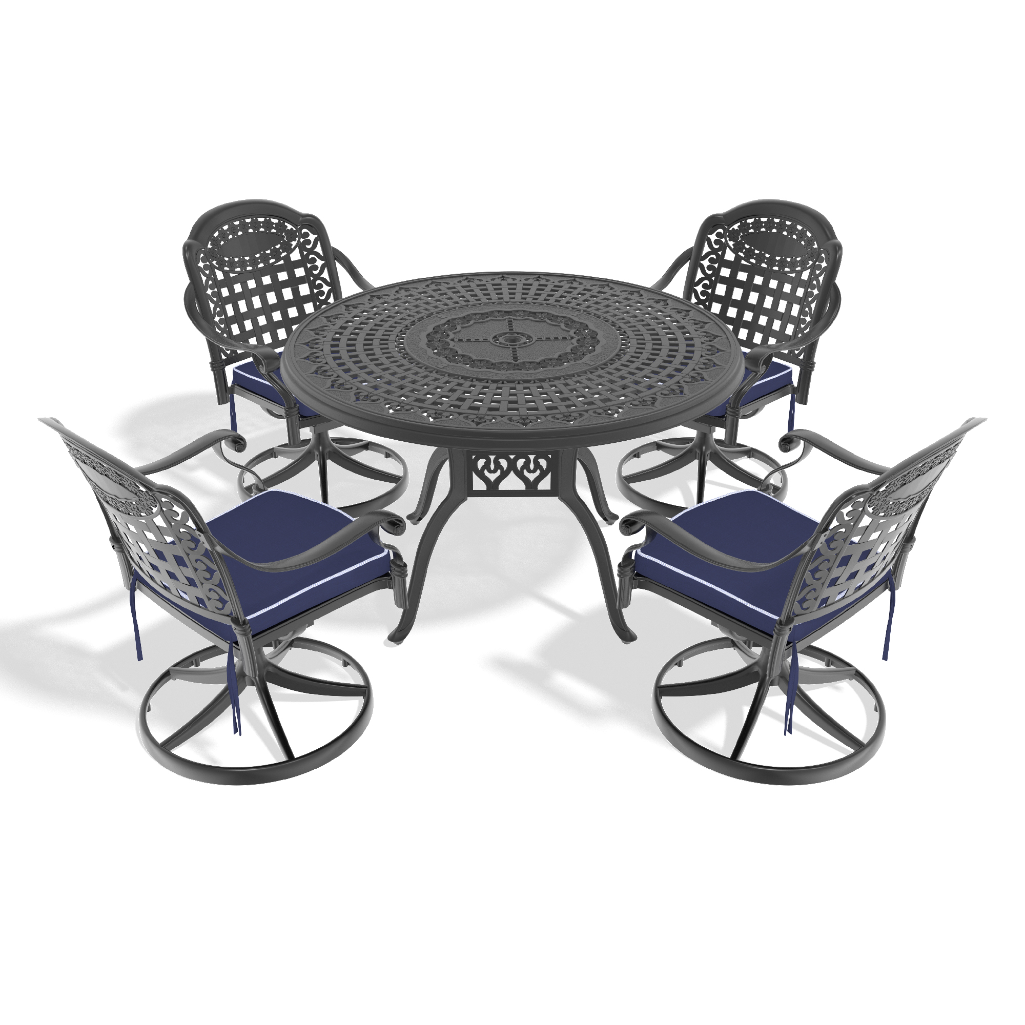 5-Piece All-Weather Cast Aluminum Dining Set, Include 4 Swivel Chairs and 47.24" Round Table With Black Frame (same sku:W1710S00343) - Image 2