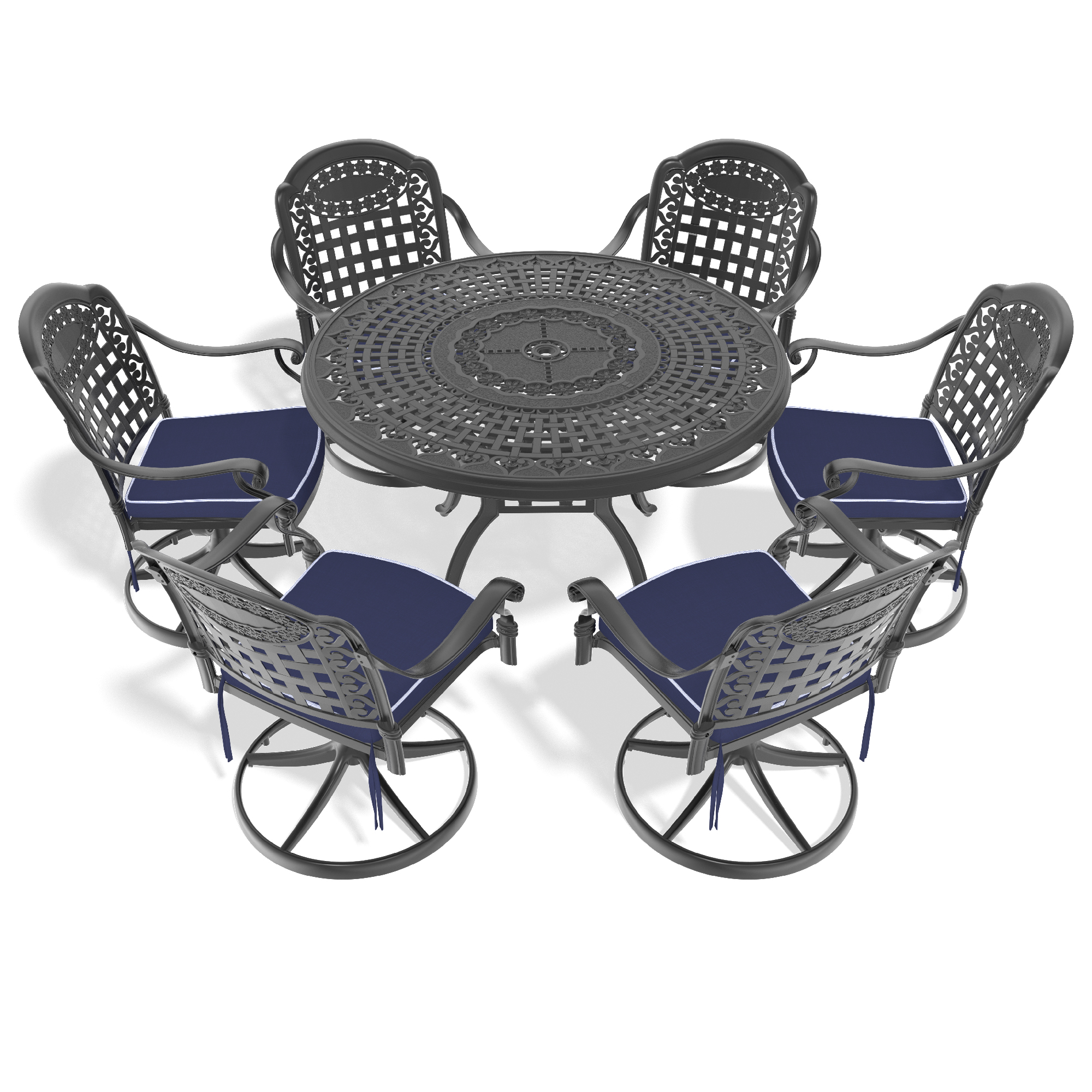 7-Piece All-Weather Cast Aluminum Dining Set, Include 6 Swivel Chairs and 47.24" Round Table With Black Frame (same sku:W1710S00450) - Image 2