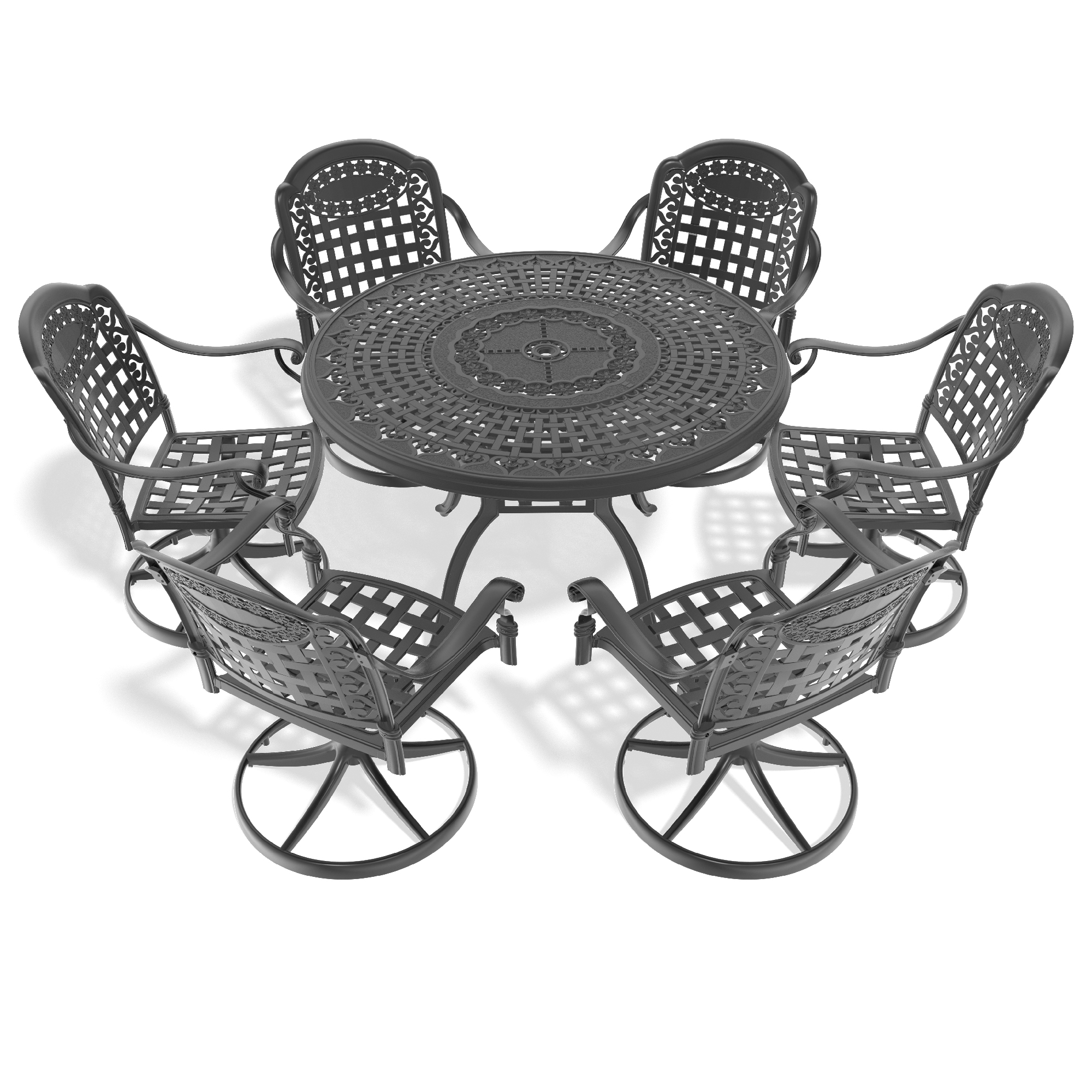 7-Piece All-Weather Cast Aluminum Dining Set, Include 6 Swivel Chairs and 47.24" Round Table With Black Frame (same sku:W1710S00450) - Image 3