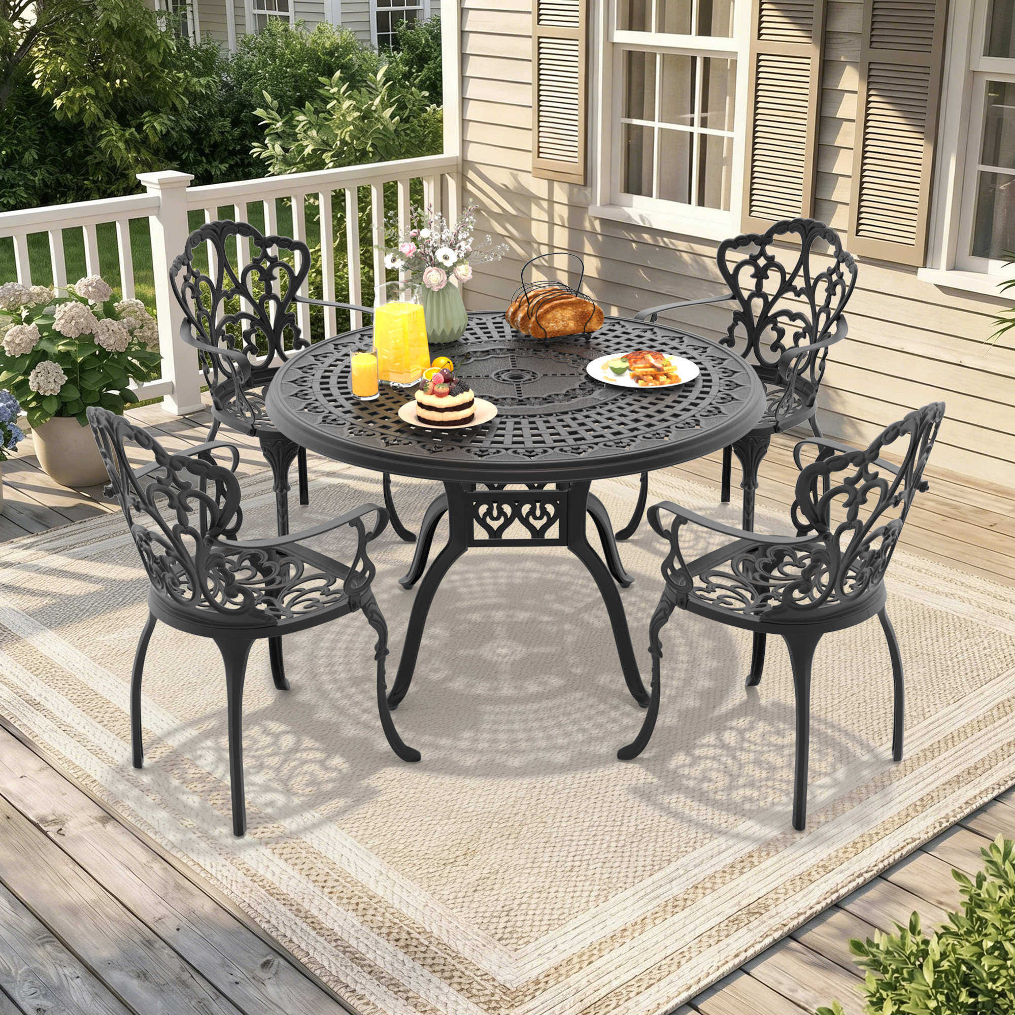 5-Piece Set Of Cast Aluminum Patio Furniture With Off-white Seat Cushions(same as W1710S00564) - Image 2