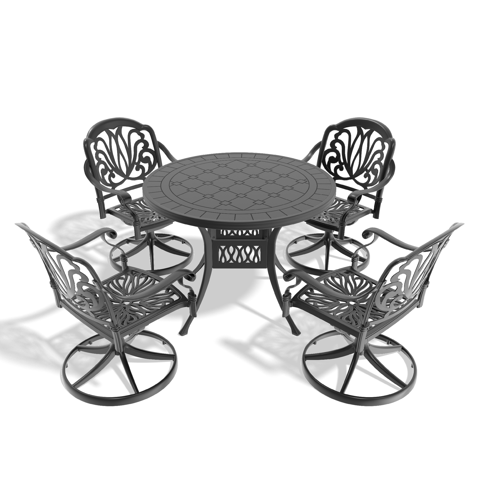 5-Piece All-Weather Cast Aluminum Dining Set, Include 4 Swivel Chairs and 39.37" Round Table With Black Frame (same sku: W1710S00267 ) - Image 3