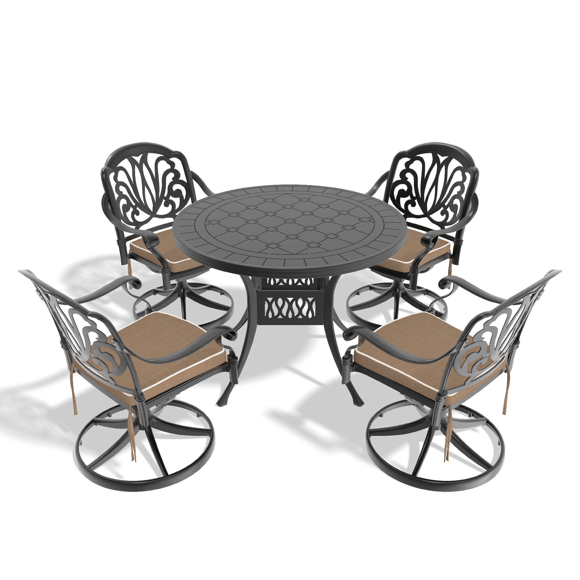 5-Piece All-Weather Cast Aluminum Dining Set, Include 4 Swivel Chairs and 39.37" Round Table With Black Frame (same sku: W1710S00267 ) - Image 2