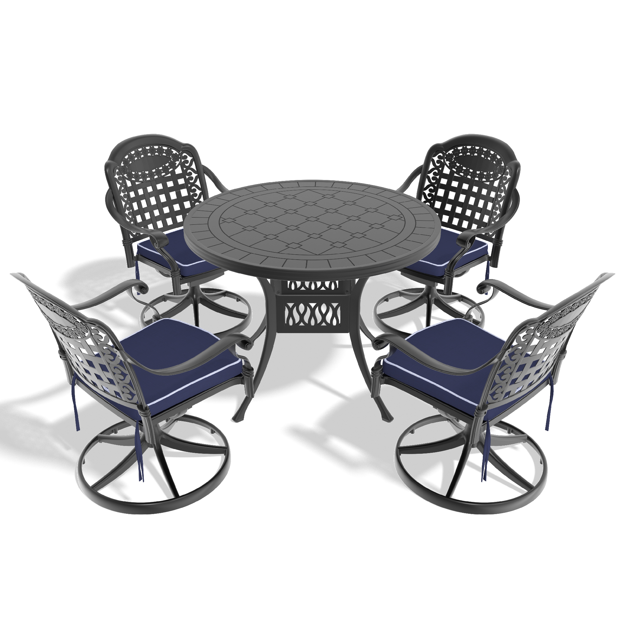 5-Piece All-Weather Cast Aluminum Dining Set, Include 4 Swivel Chairs and 39.37" Round Table With Black Frame (same sku: W1710S00340 ) - Image 2