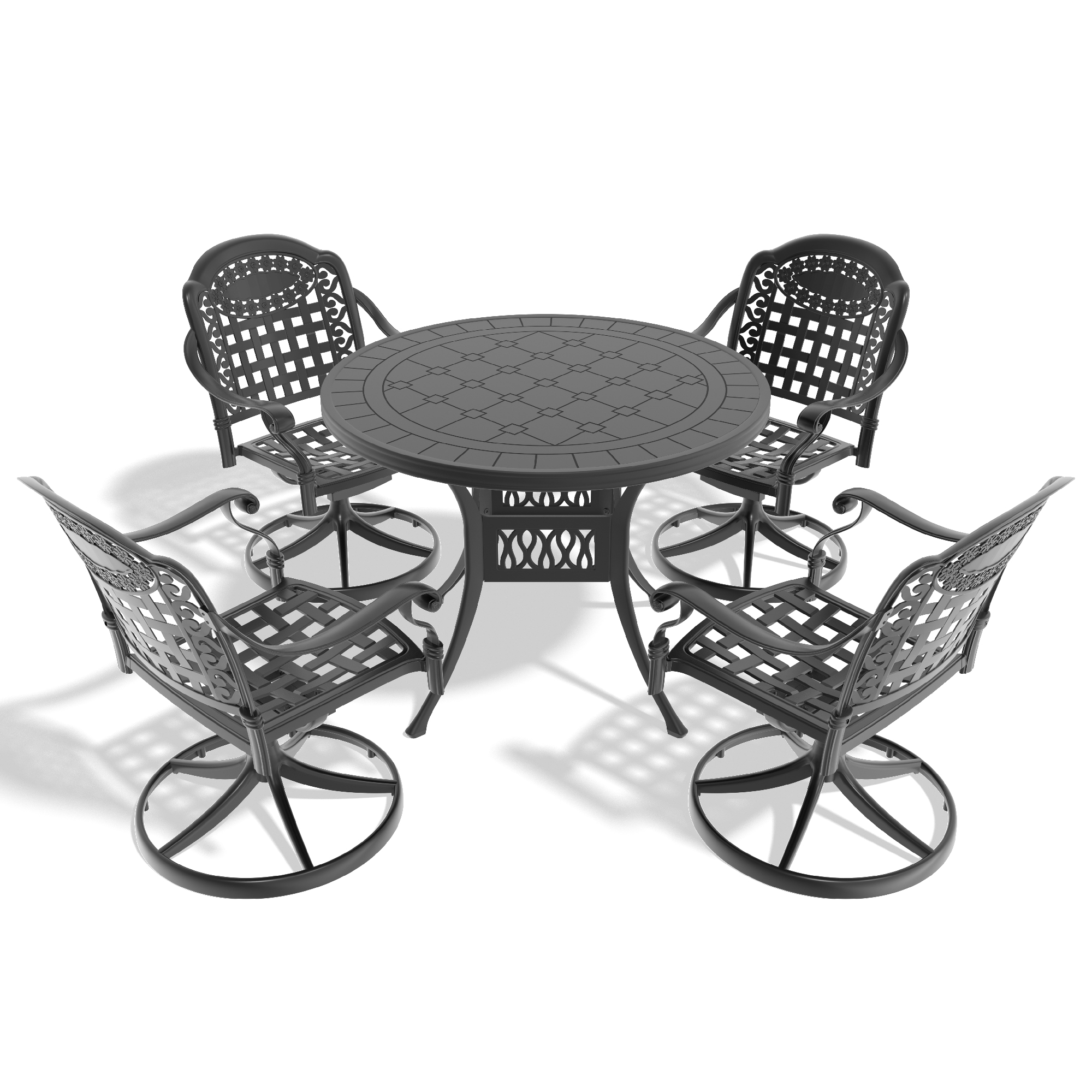 5-Piece All-Weather Cast Aluminum Dining Set, Include 4 Swivel Chairs and 39.37" Round Table With Black Frame (same sku: W1710S00340 ) - Image 3