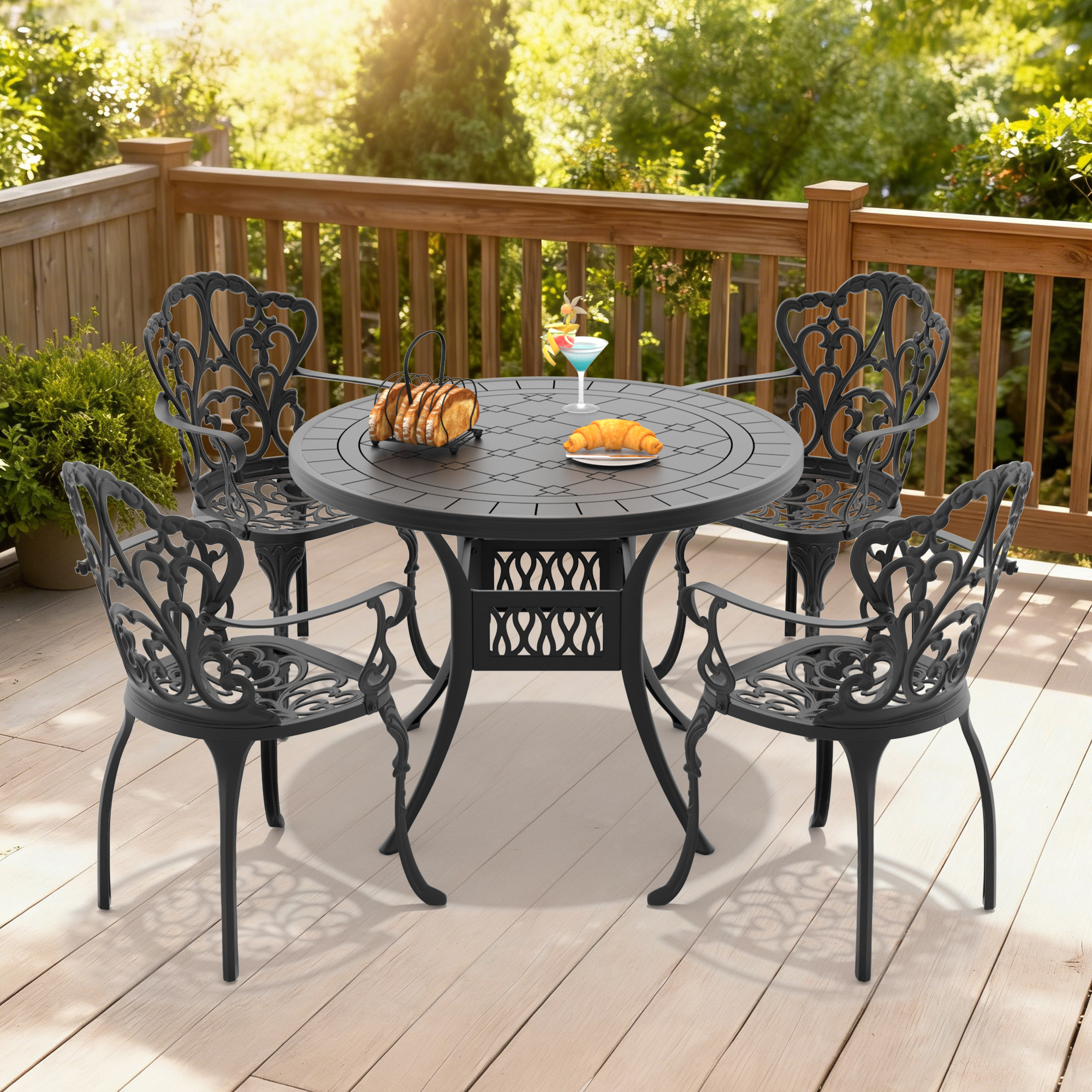 5-Piece Set Of Cast Aluminum Patio Furniture With Off-white Cushions (same as W1710S00550) - Image 2