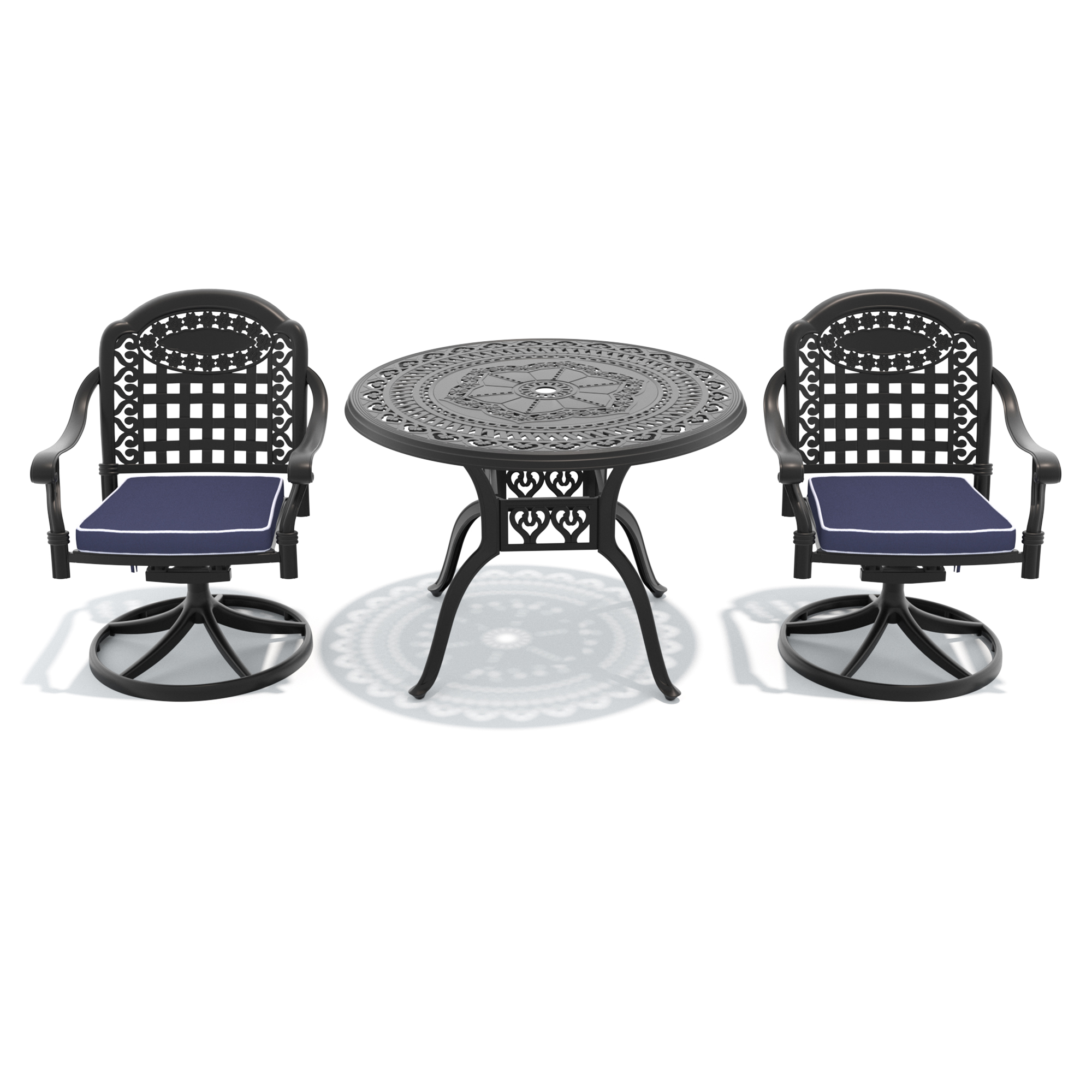 3-Piece All-Weather Cast Aluminum Dining Set, Include 2 Swivel Chairs and 39.37" Round Table With Black Frame - Image 2