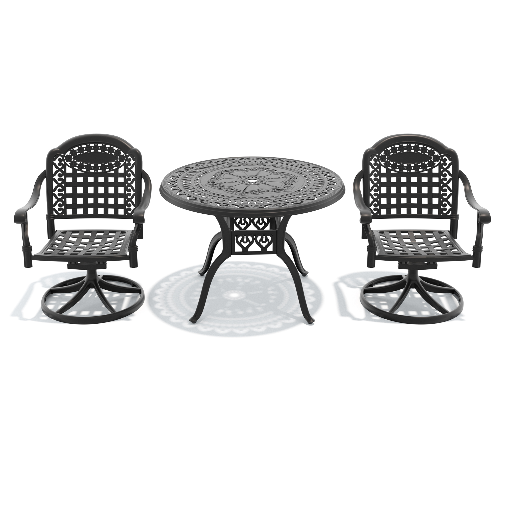 3-Piece All-Weather Cast Aluminum Dining Set, Include 2 Swivel Chairs and 39.37" Round Table With Black Frame - Image 3