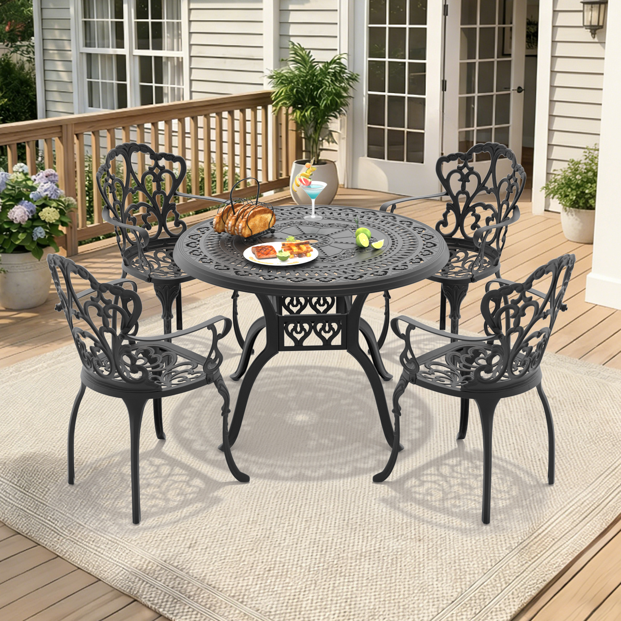 5-Piece Set Of Cast Aluminum Patio Furniture With Off-white Cushions (same as W1710S00548) - Image 2
