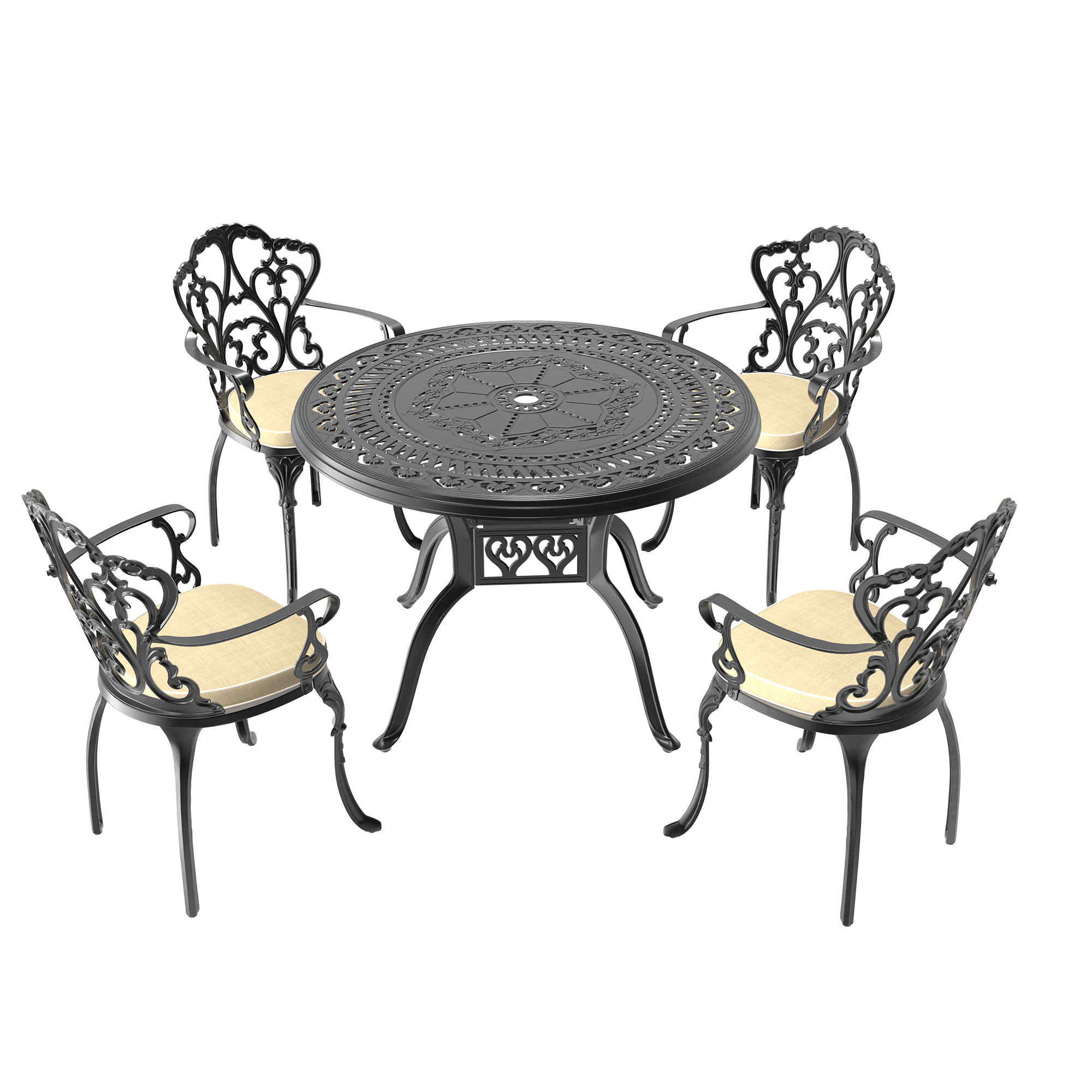 5-Piece Set Of Cast Aluminum Patio Furniture With Off-white Cushions (same as W1710S00548) - Image 3