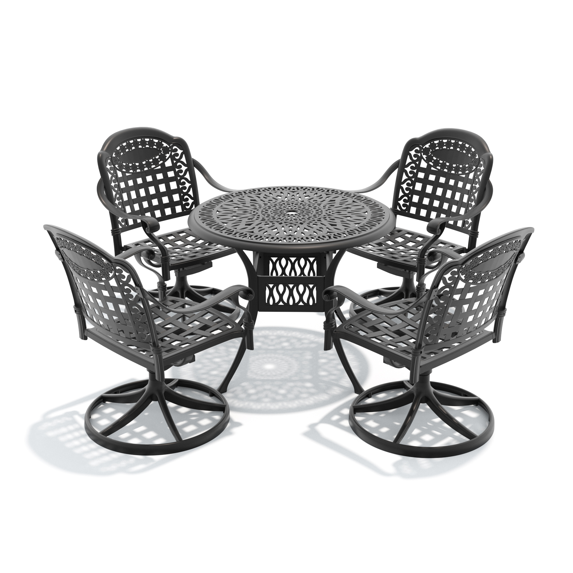 5-Piece All-Weather Cast Aluminum Dining Set, Include 4 Swivel Chairs and 35.43" Round Table With Black Frame - Image 2