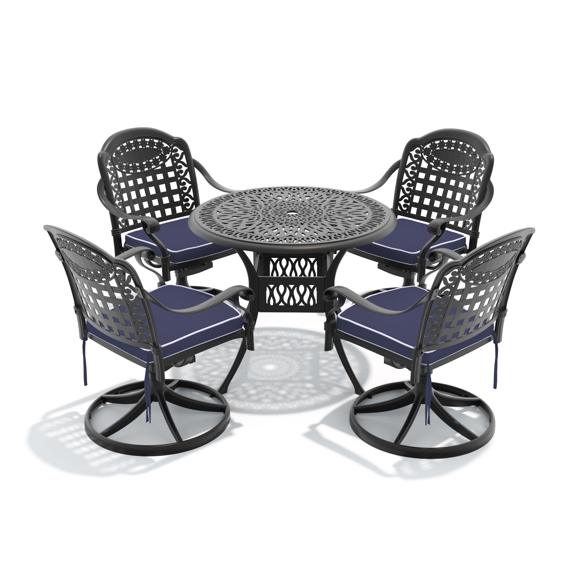 5-Piece All-Weather Cast Aluminum Dining Set, Include 4 Swivel Chairs and 35.43" Round Table With Black Frame - Image 3