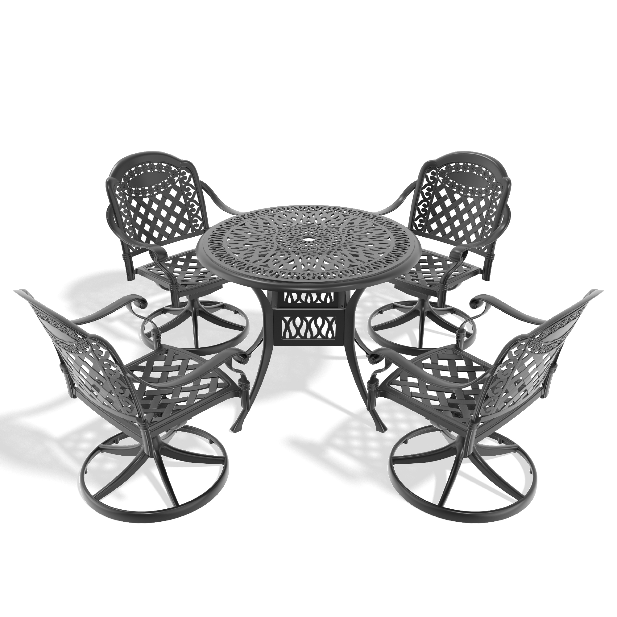 5-Piece All-Weather Cast Aluminum Dining Set, Include 4 Swivel Chairs and 35.43" Round Table With Black Frame (same sku: W1710S00300 ) - Image 2