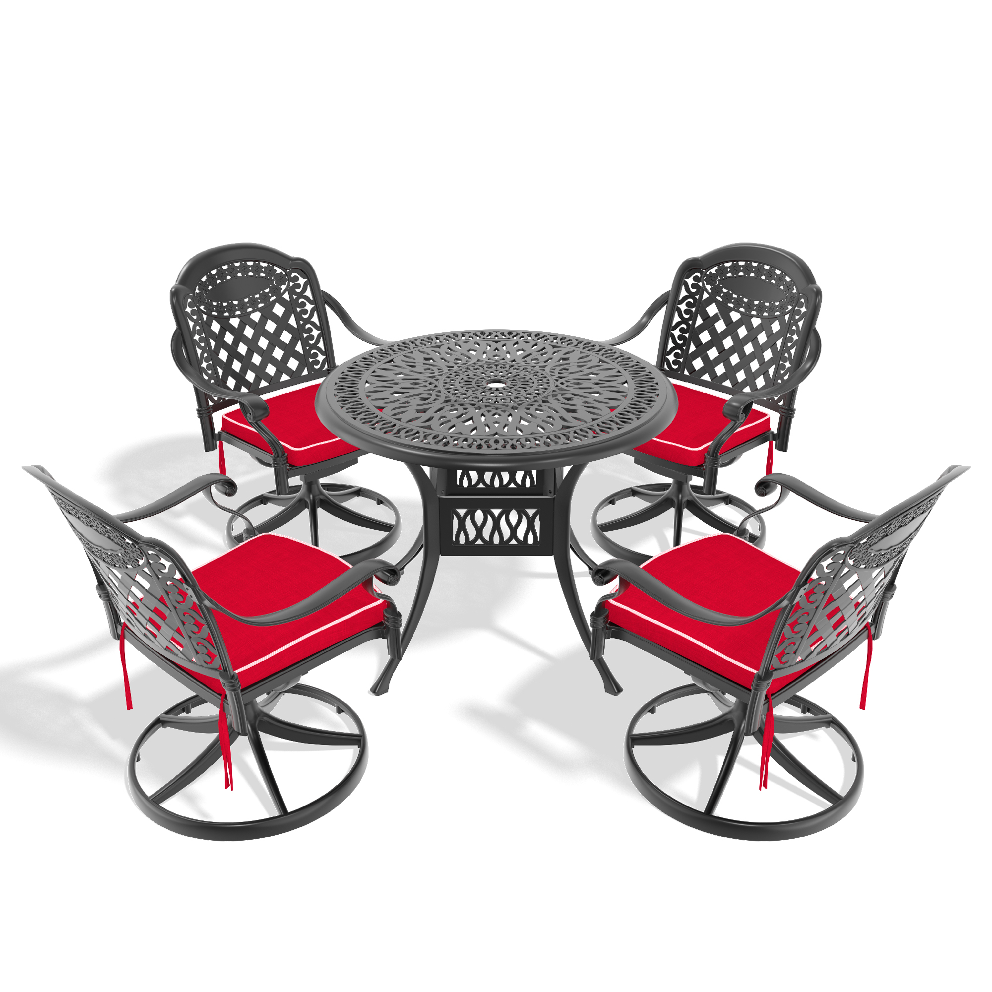 5-Piece All-Weather Cast Aluminum Dining Set, Include 4 Swivel Chairs and 35.43" Round Table With Black Frame (same sku: W1710S00300 ) - Image 3