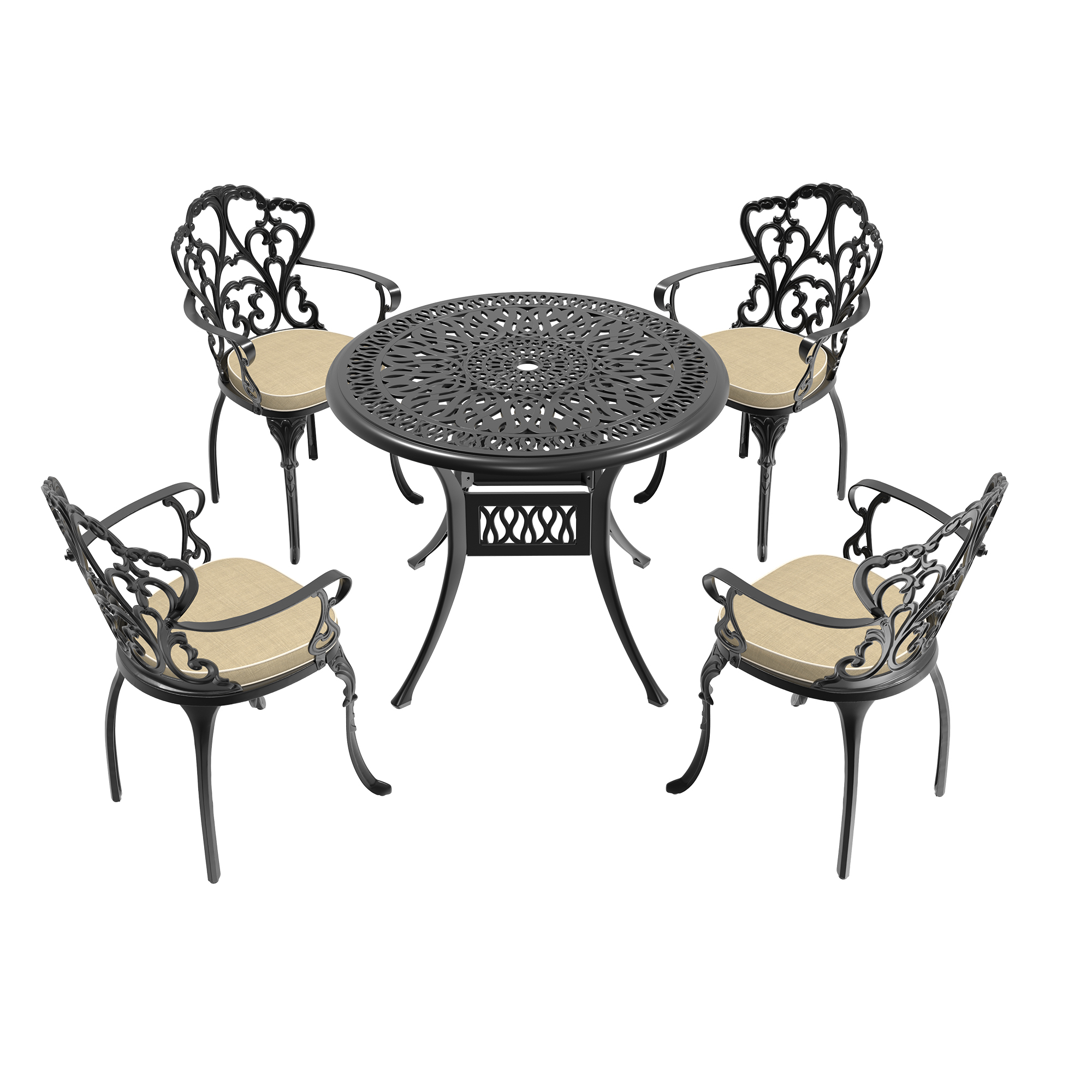 5-Piece Set Of Cast Aluminum Patio Furniture With Black Frame and Off-white Seat Cushions(same sku: W1710S00054) - Image 3