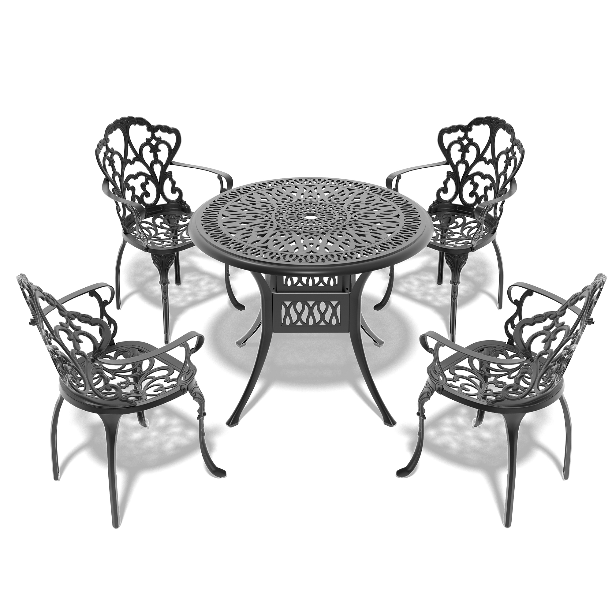 5-Piece Set Of Cast Aluminum Patio Furniture With Black Frame and Off-white Seat Cushions(same sku: W1710S00054) - Image 4