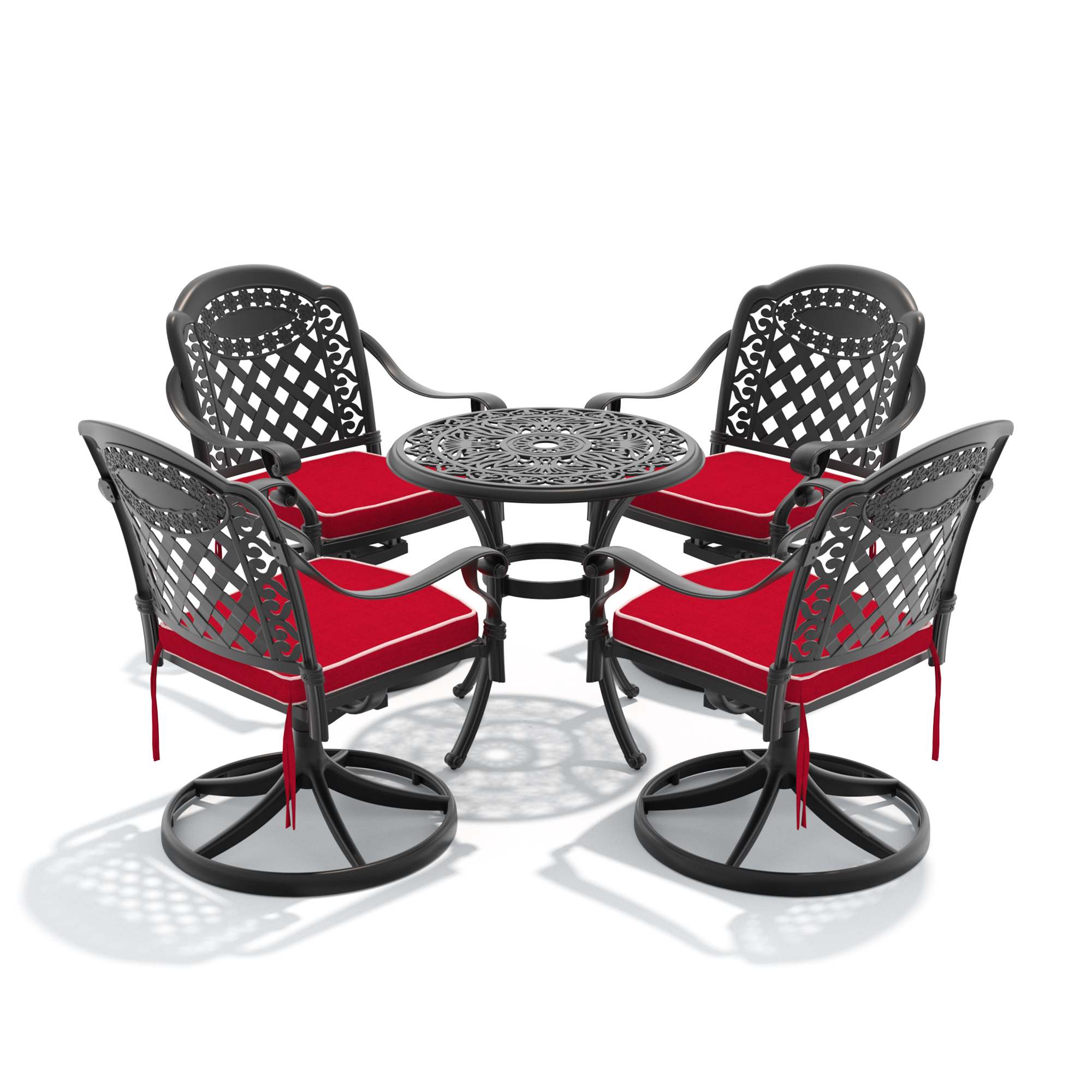 5-Piece All-Weather Cast Aluminum Dining Set, Include 4 Swivel Chairs and 26.77" Round Table With Black Frame - Image 3
