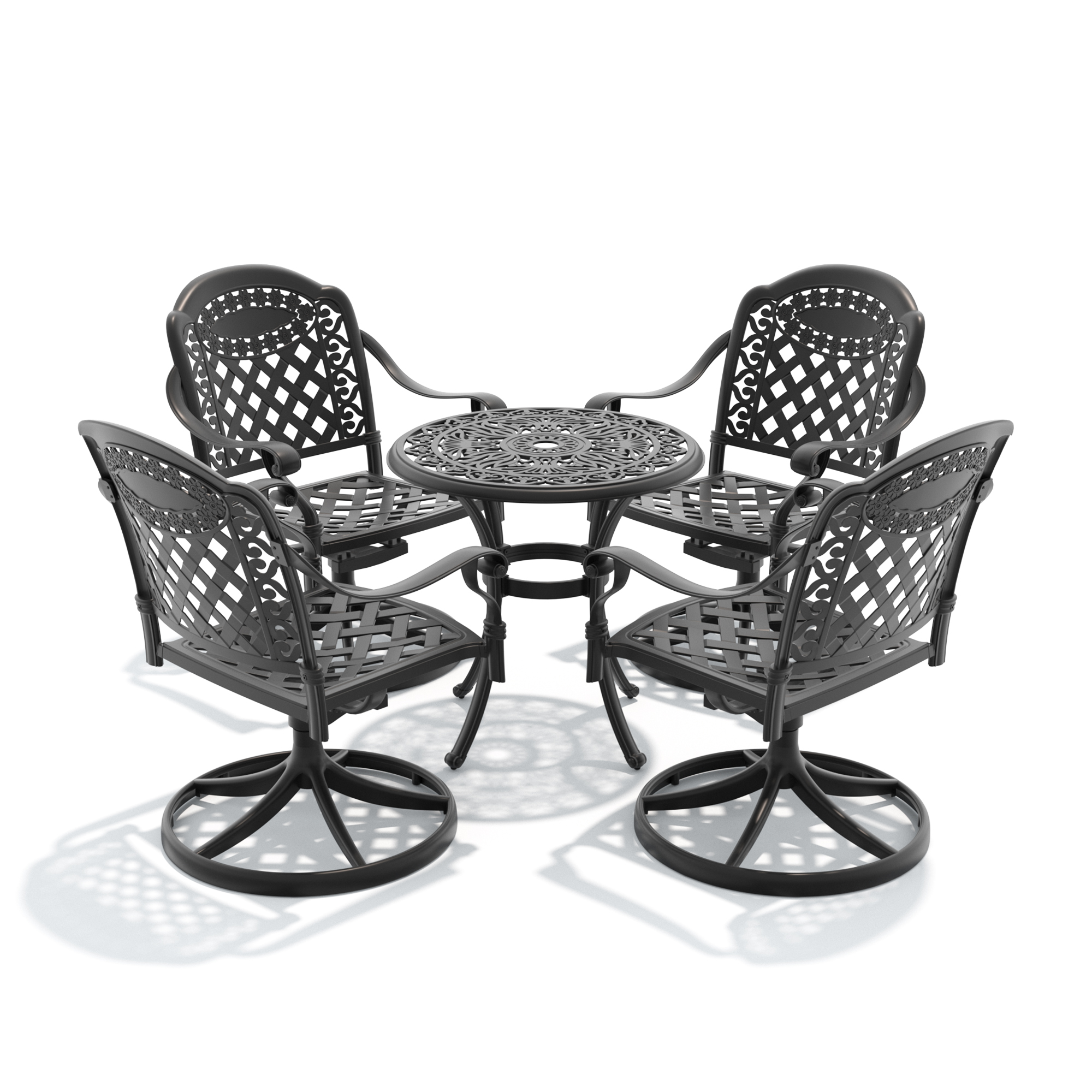 5-Piece All-Weather Cast Aluminum Dining Set, Include 4 Swivel Chairs and 26.77" Round Table With Black Frame - Image 4