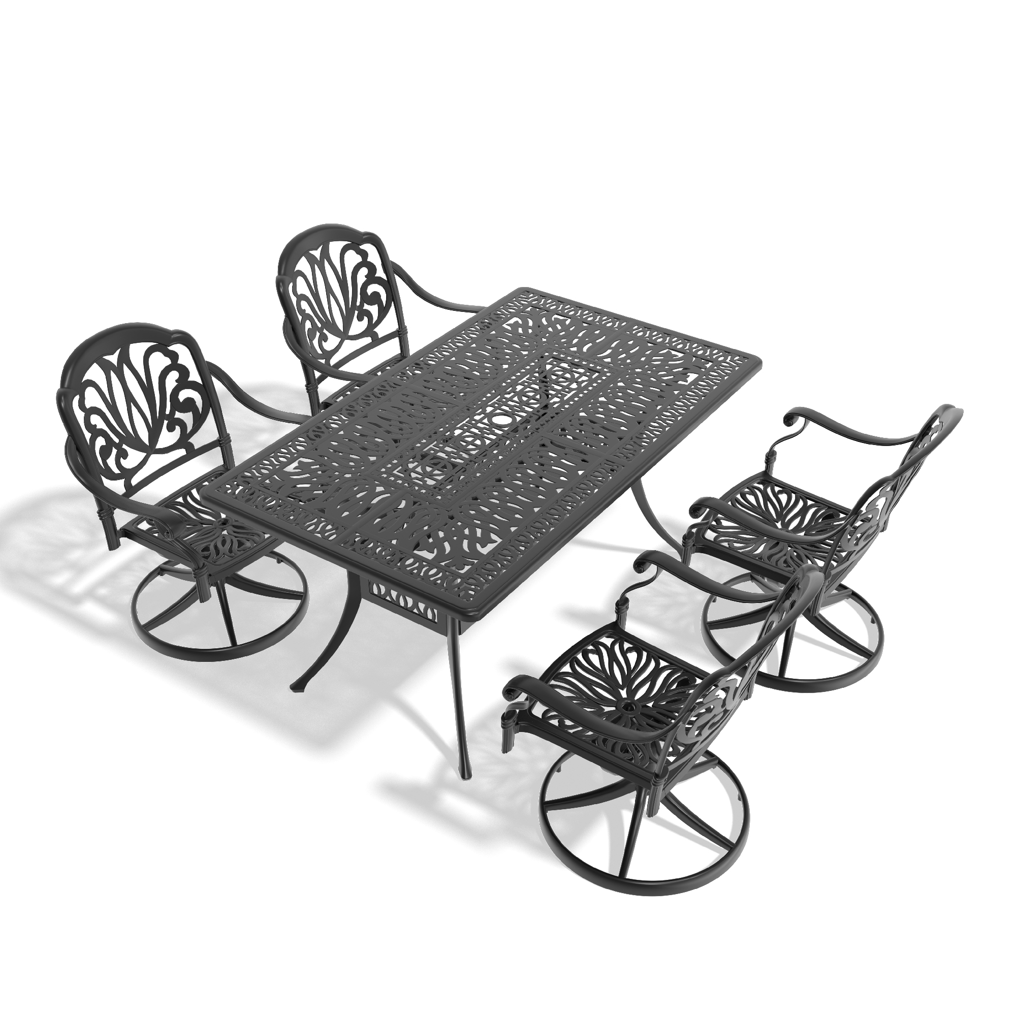 5-Piece All-Weather Cast Aluminum Dining Set, Include 4 Swivel Chairs and Rectangular Table With Black Frame (same sku:W1710S00451) - Image 2