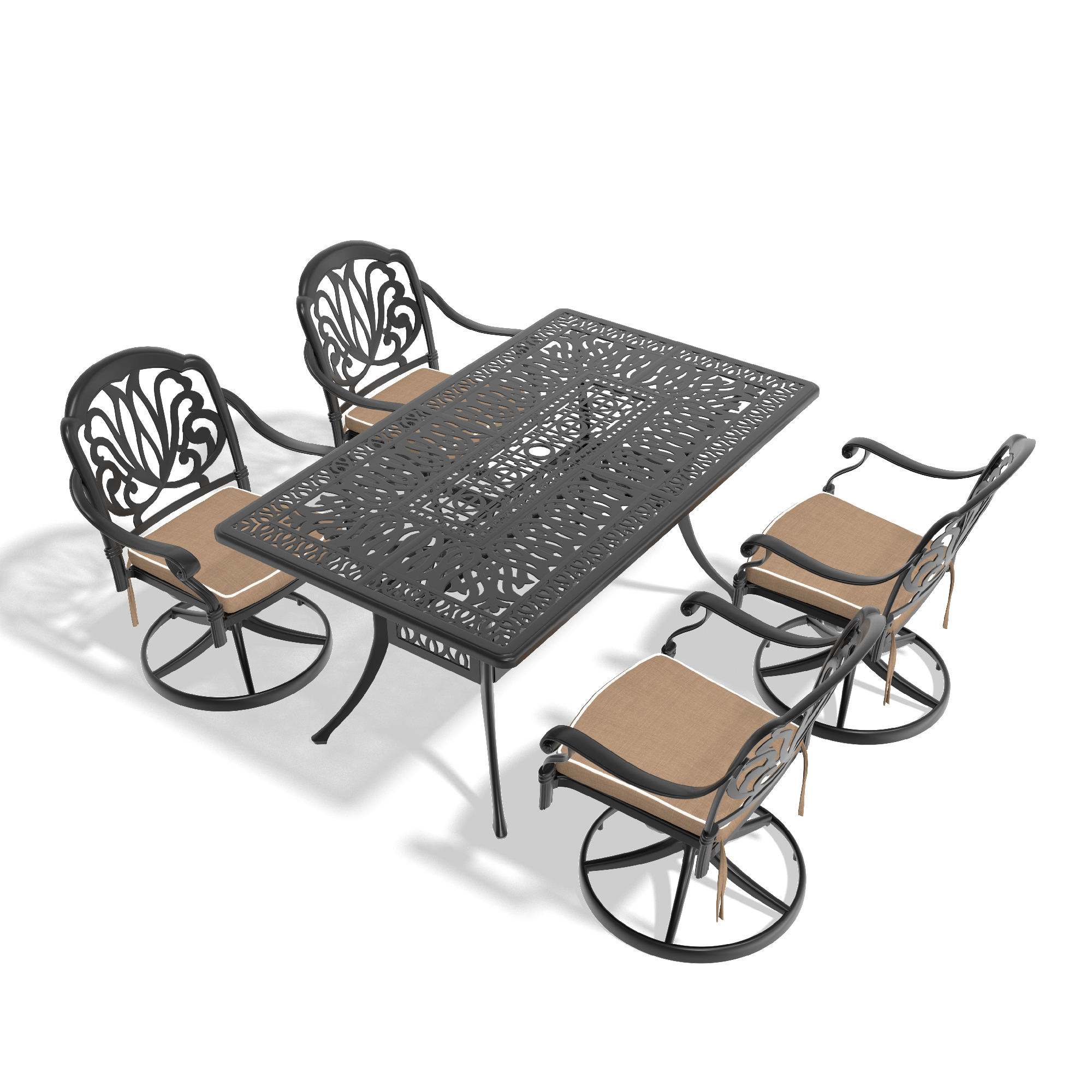 5-Piece All-Weather Cast Aluminum Dining Set, Include 4 Swivel Chairs and Rectangular Table With Black Frame (same sku:W1710S00451) - Image 3
