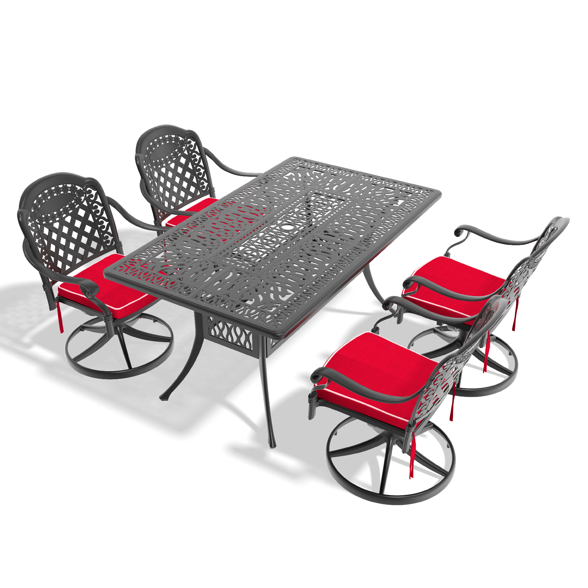 5-Piece All-Weather Cast Aluminum Dining Set, Include 4 Swivel Chairs and Rectangular Table With Black Frame (same sku:W1710S00315) - Image 2