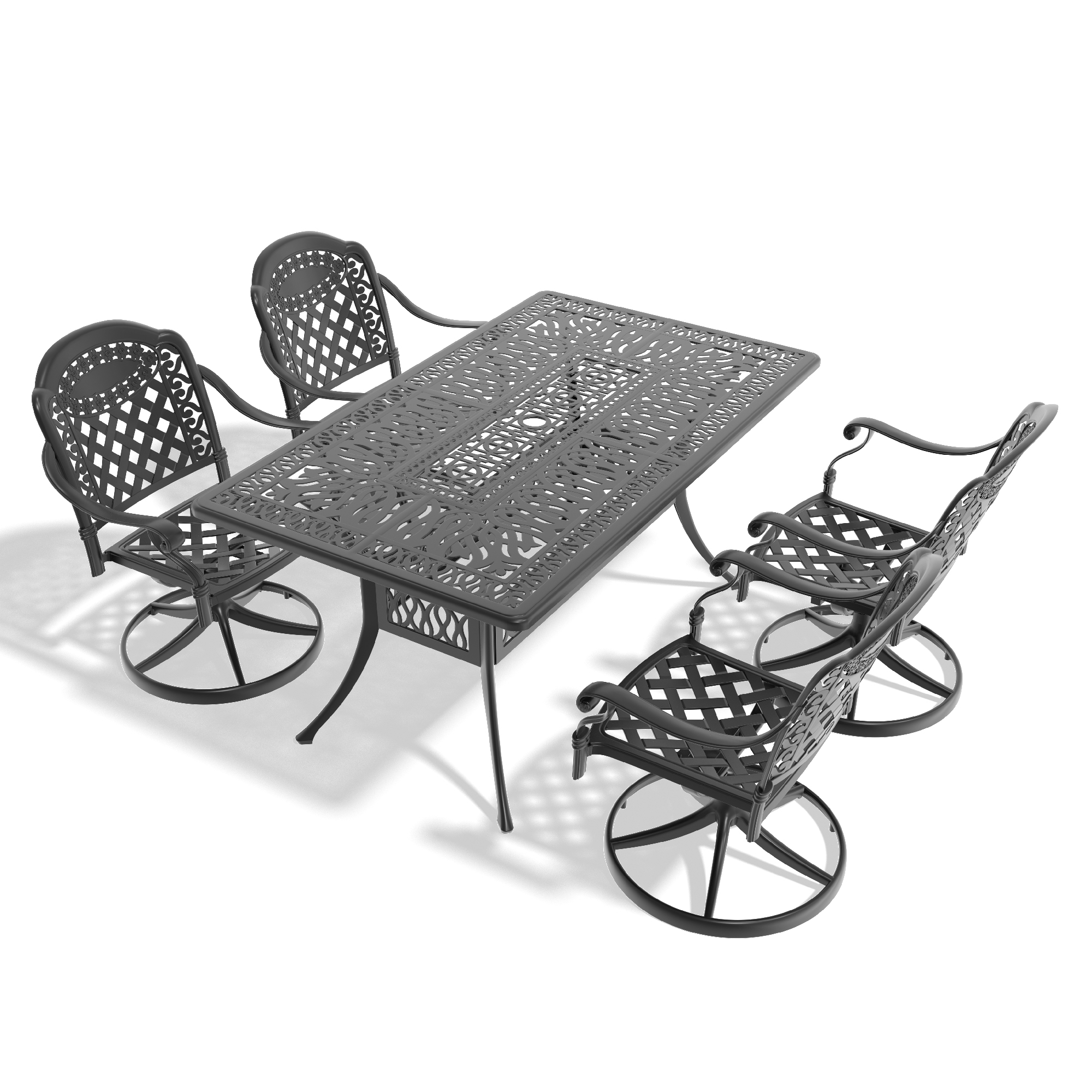 5-Piece All-Weather Cast Aluminum Dining Set, Include 4 Swivel Chairs and Rectangular Table With Black Frame (same sku:W1710S00315) - Image 3