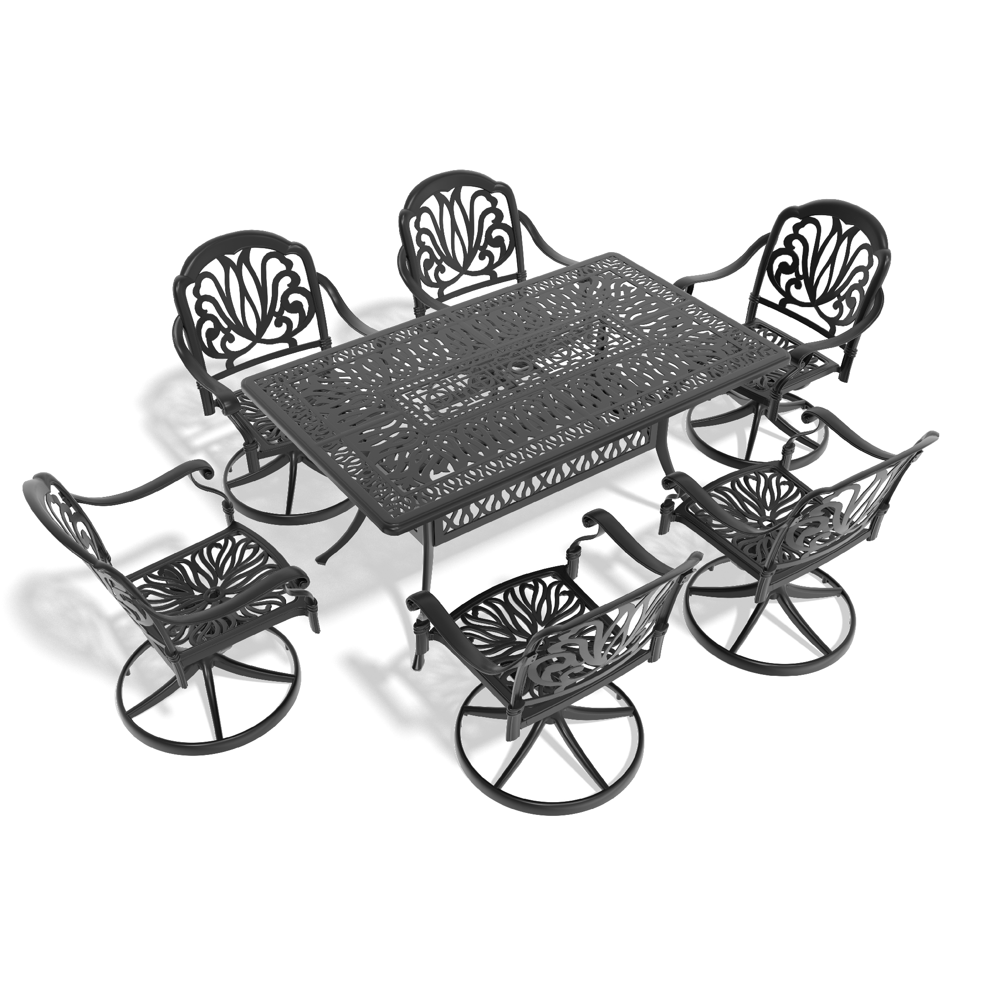7-Piece All-Weather Cast Aluminum Dining Set, Include 6 Swivel Chairs and Rectangular Table With Black Frame (same sku:W1710S00280) - Image 3