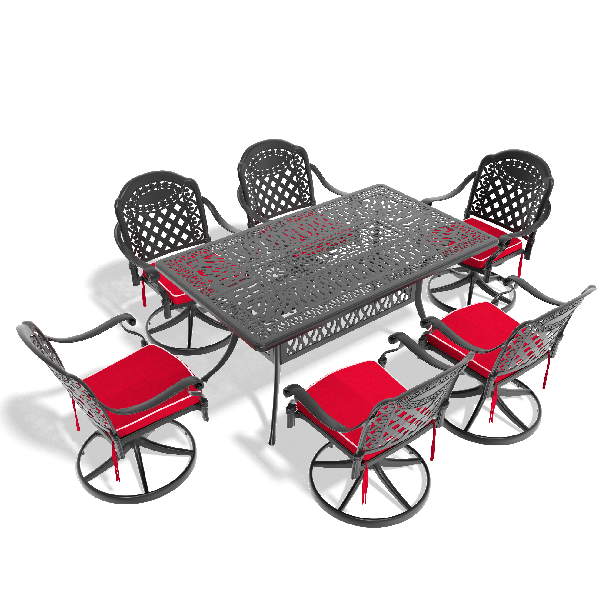 7-Piece All-Weather Cast Aluminum Dining Set, Include 6 Swivel Chairs and Rectangular Table With Black Frame (same sku:W1710S00454) - Image 2