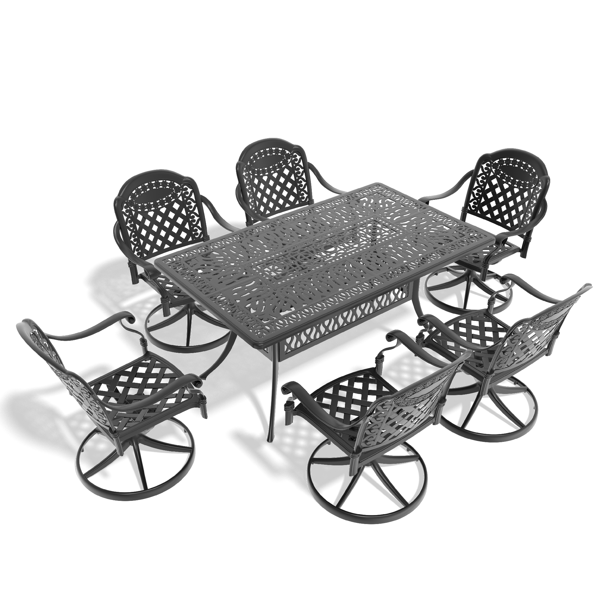 7-Piece All-Weather Cast Aluminum Dining Set, Include 6 Swivel Chairs and Rectangular Table With Black Frame (same sku:W1710S00454) - Image 3