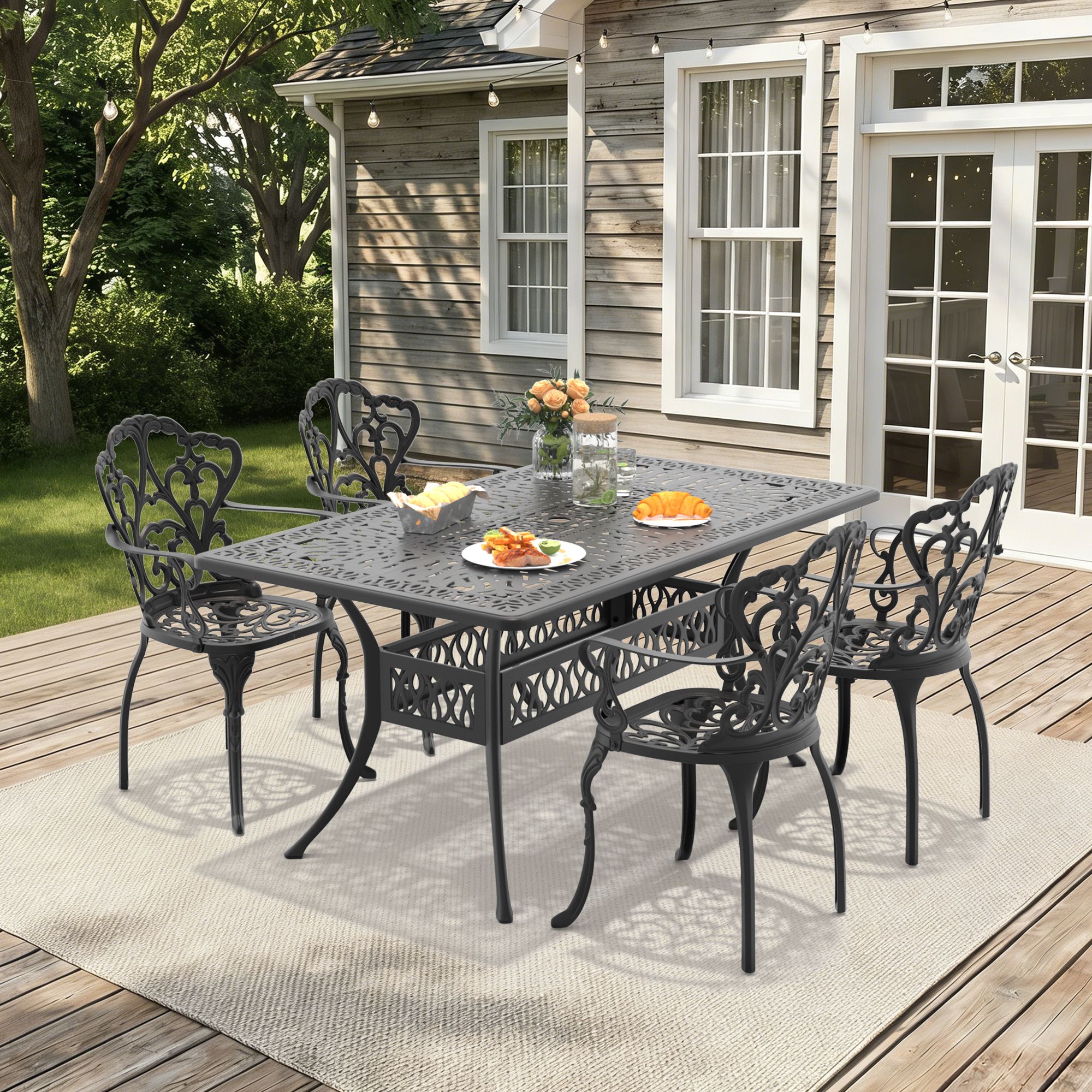 5-Piece Set Of Cast Aluminum Patio Furniture With Off-white Cushions (same as W1710S00569) - Image 2