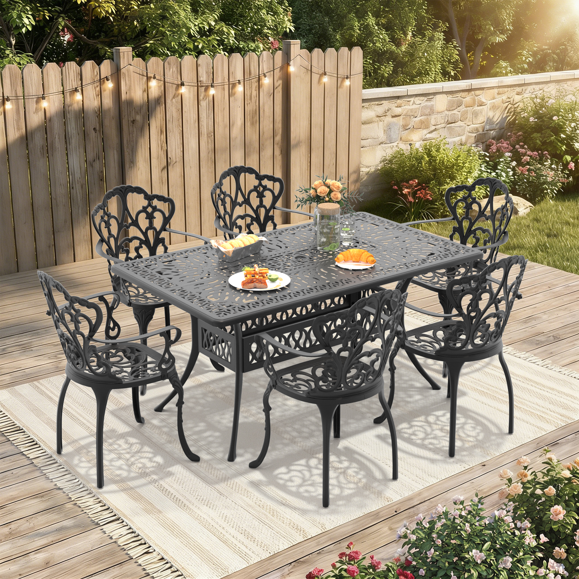 7-Piece Set Of Cast Aluminum Patio Furniture With Off-white Cushions (same as:W1710S00571 ,W1710S00400) - Image 2
