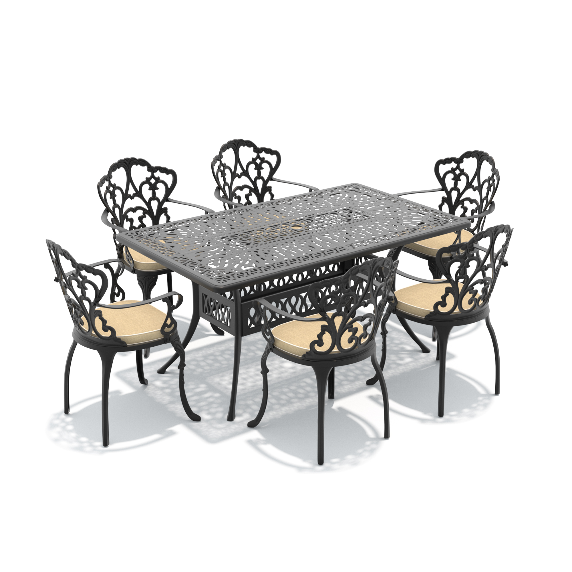 7-Piece Set Of Cast Aluminum Patio Furniture With Black Frame and Off-white Seat Cushions(same as: W1710S00090 ,W1710S00400) - Image 3