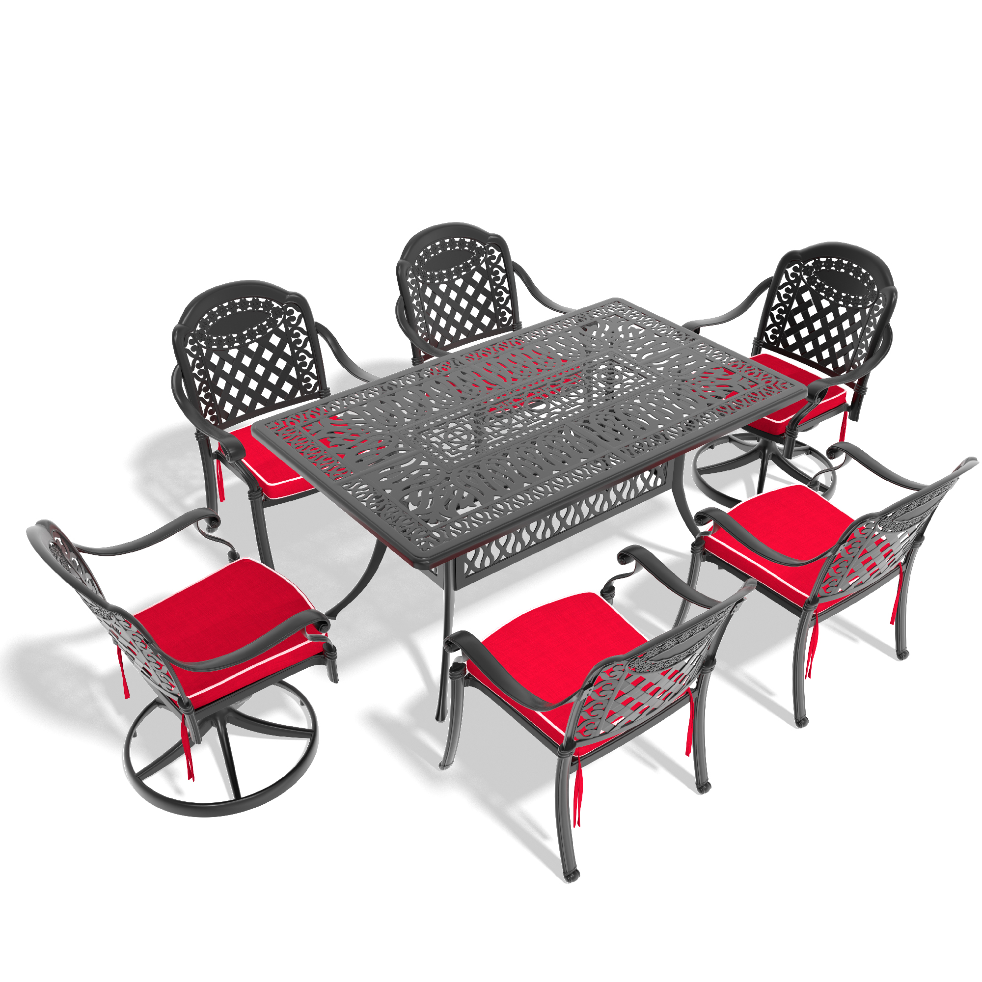 7-Piece All-Weather Cast Aluminum Dining Set, Include 2 Swivel Chairs,4 Dining Chairs and Rectangular Table With Black Frame(same sku:W1710S00371) - Image 2