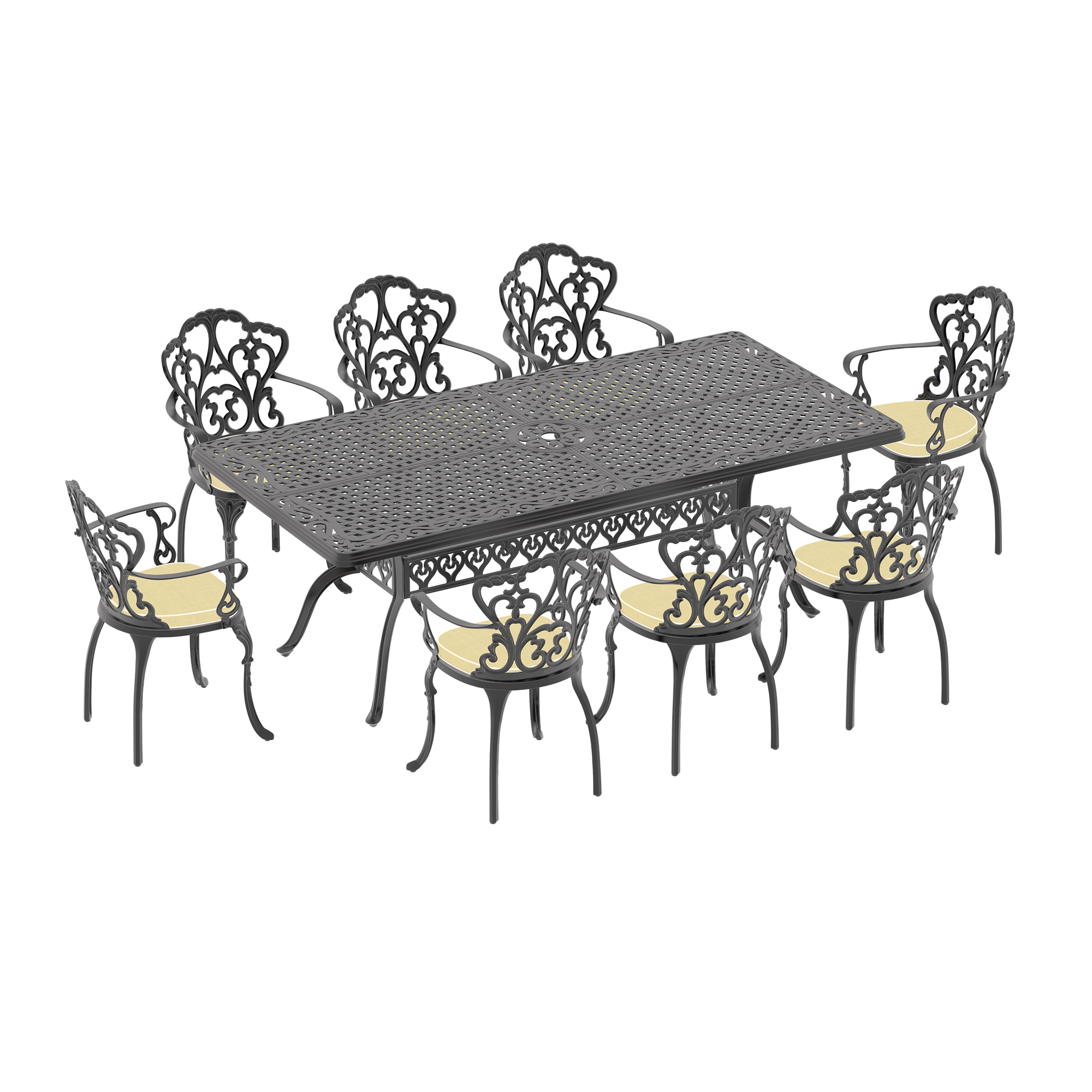 9-Piece Set Of Cast Aluminum Patio Furniture With Black Frame and Off-white Seat Cushions(same sku:W1710S00174) - Image 3
