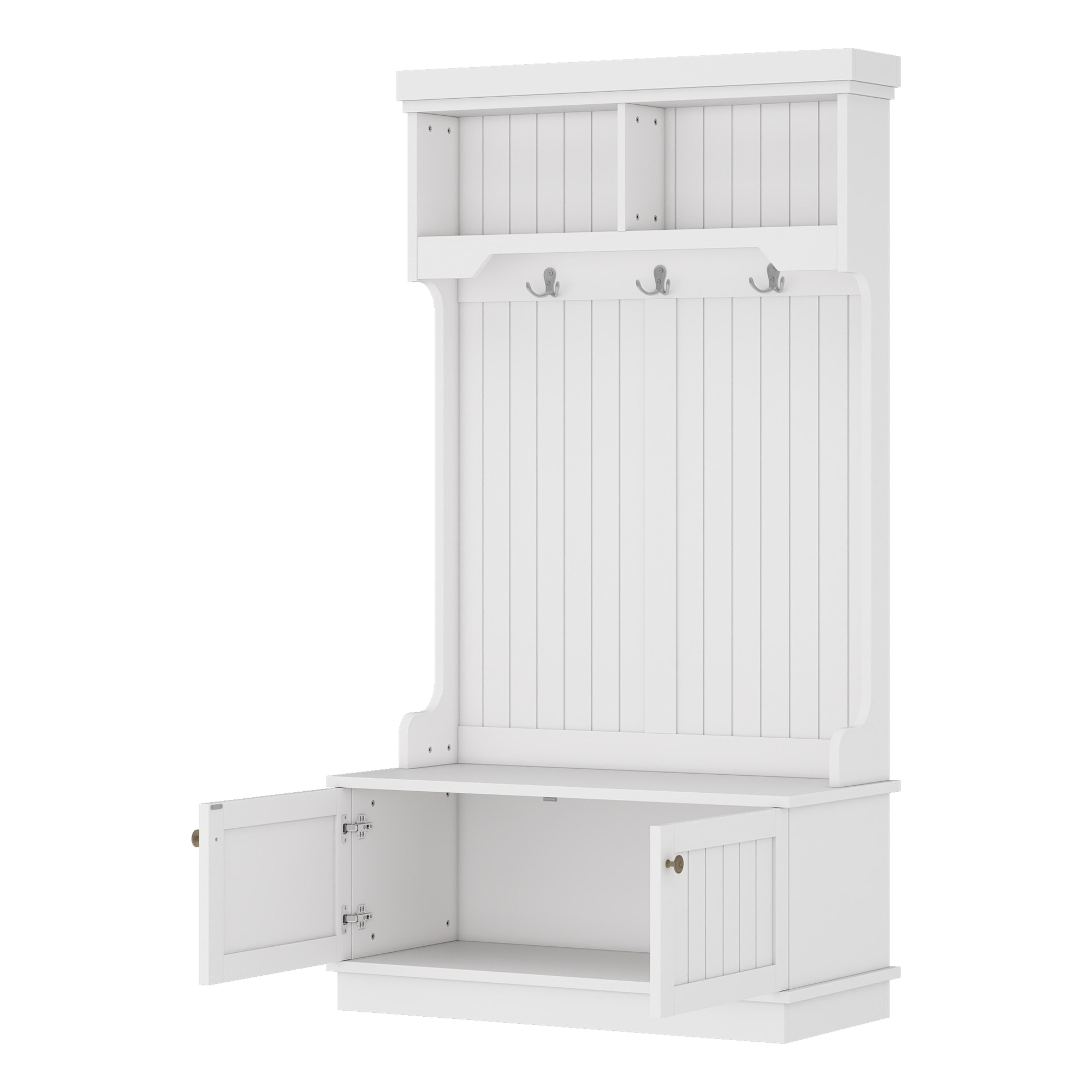 Hall Tree with Storage Shoe Bench for Entryway and Hallway, 4-in-1 Design Coat Racks with Hooks for Living Room, White - Image 4