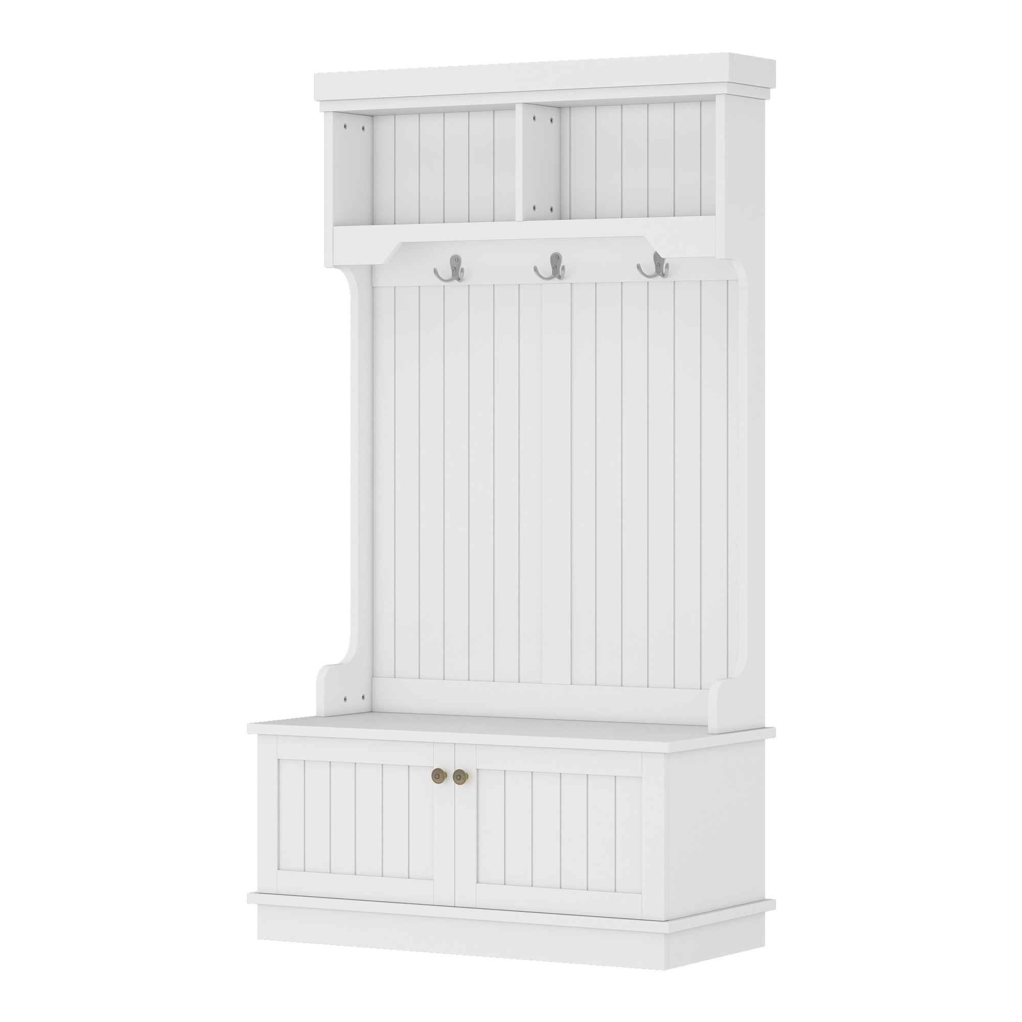 Hall Tree with Storage Shoe Bench for Entryway and Hallway, 4-in-1 Design Coat Racks with Hooks for Living Room, White - Image 6