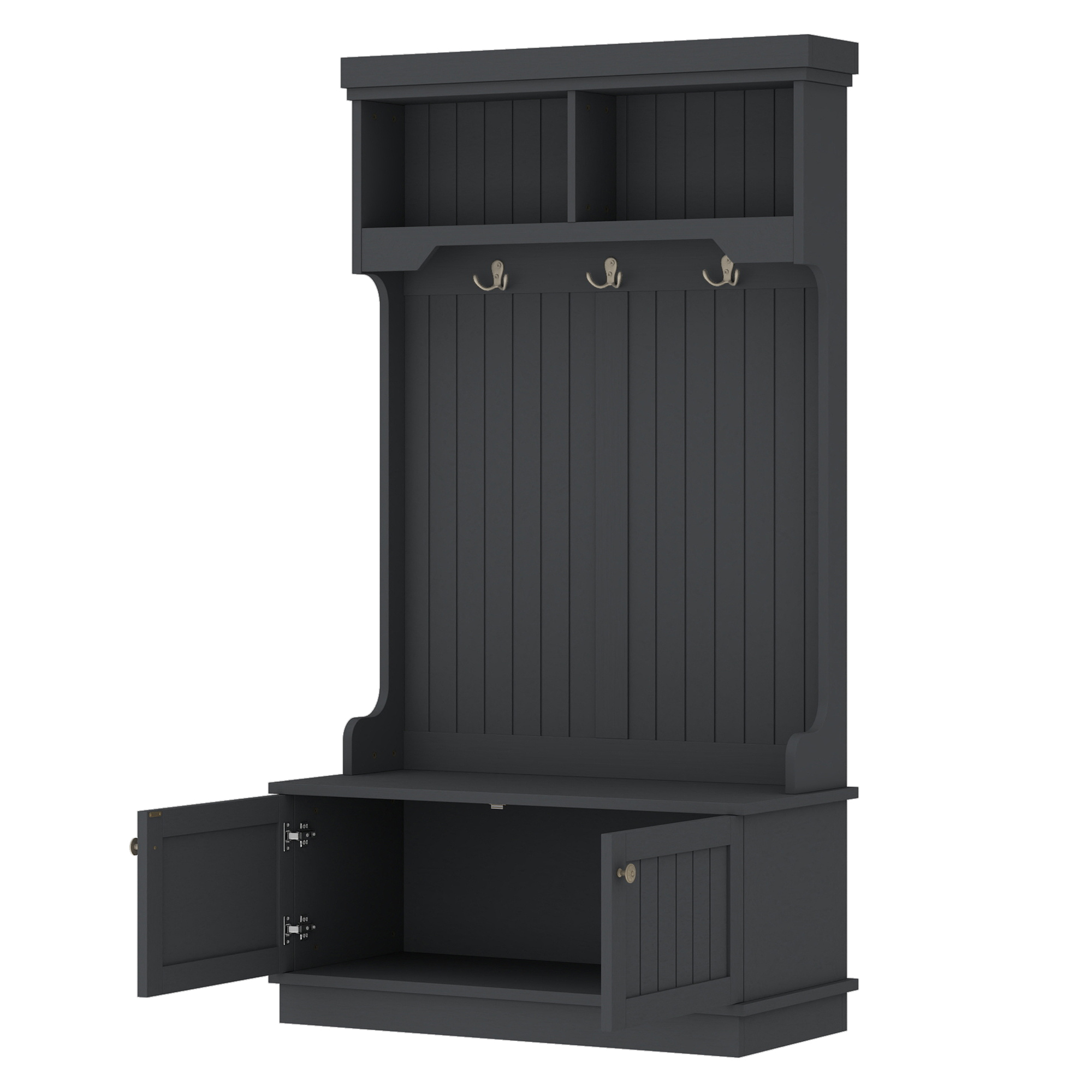 Hall Tree with Storage Shoe Bench for Entryway and Hallway, 4-in-1 Design Coat Racks with Hooks for Living Room, Black - Image 4