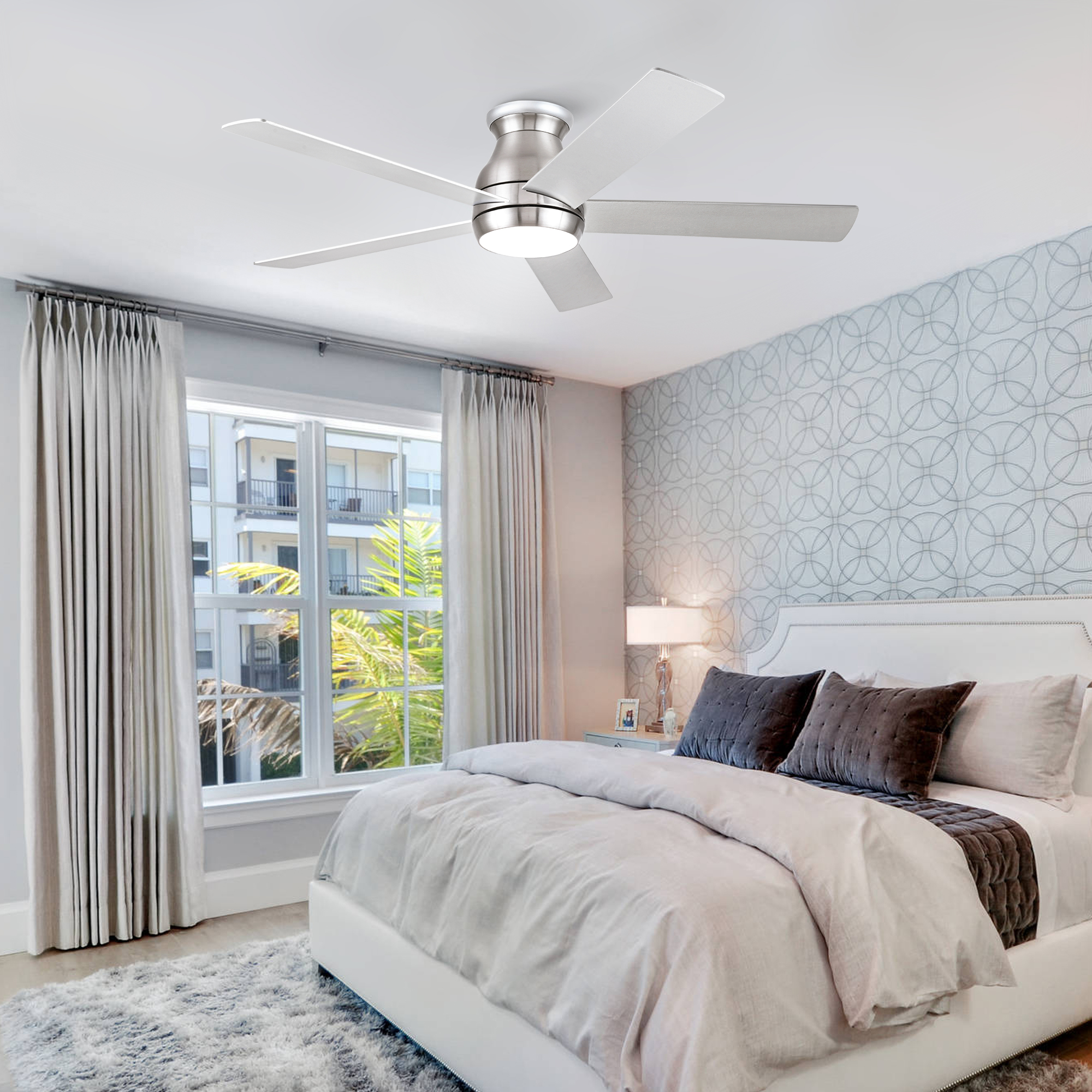 52" Low Profile Ceiling Fan in Brushed Nickel with Silver Blades - Image 2