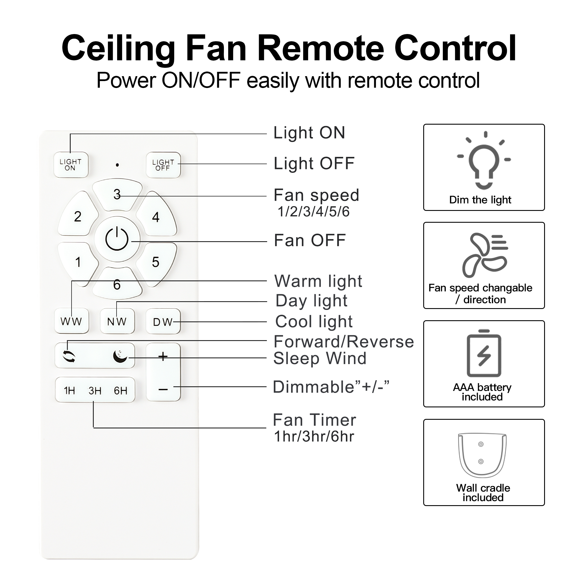 42" YUHAO Farmhouse Rustic LED Ceiling Fan with Brown Wood Grain ABS Blades and Remote Control - Image 5